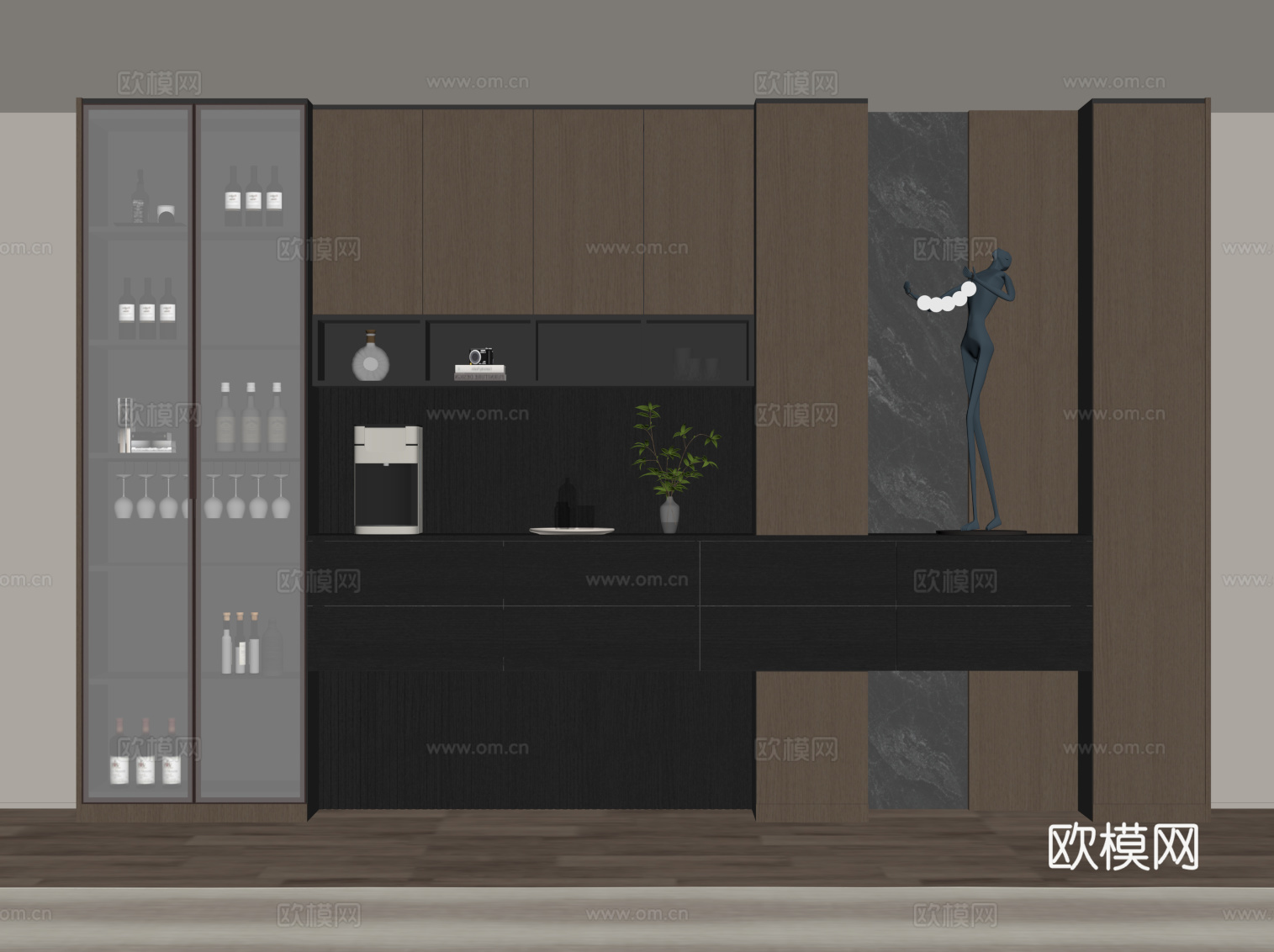 现代意式酒柜 餐边柜su模型