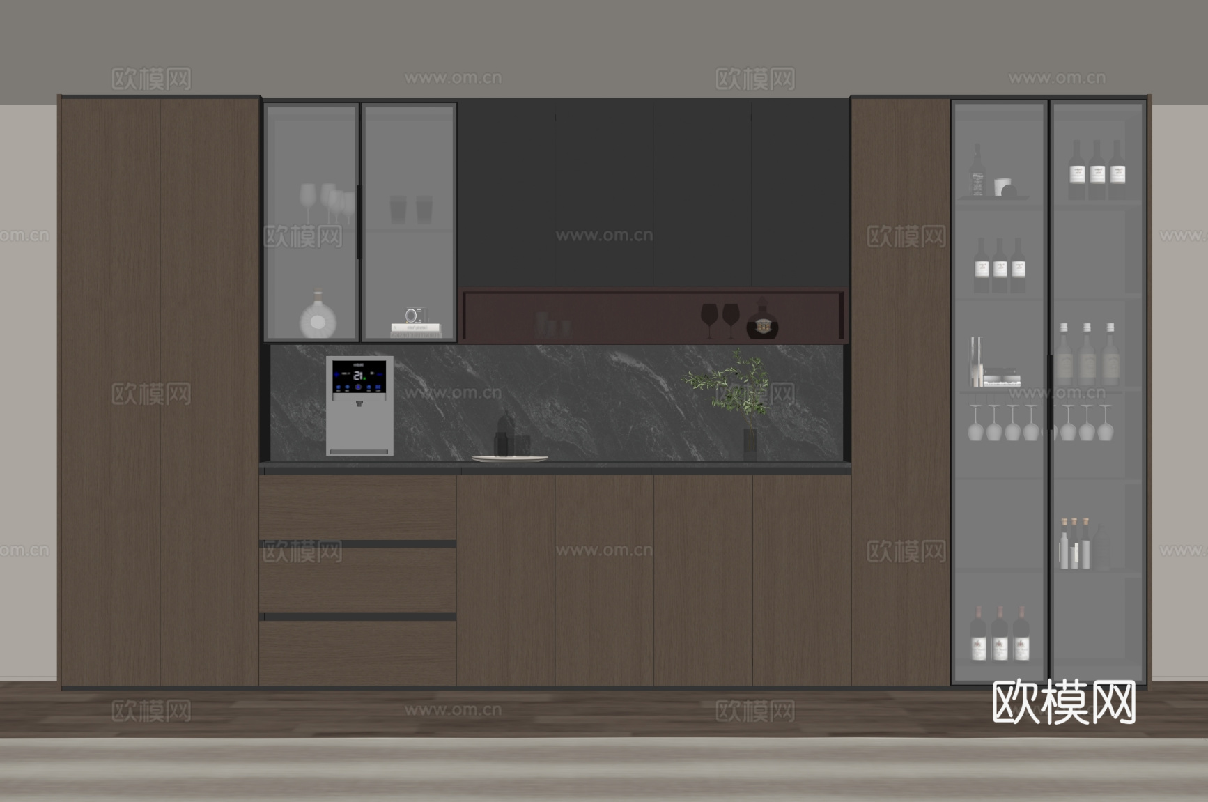 现代意式酒柜 餐边柜su模型