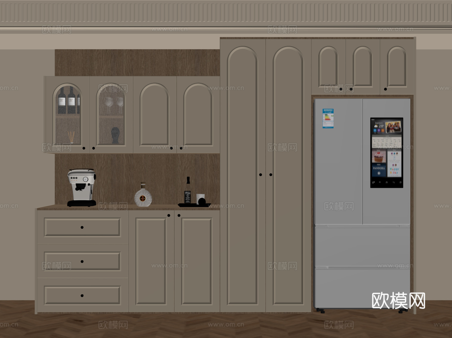 法式奶油风酒柜 餐边柜su模型