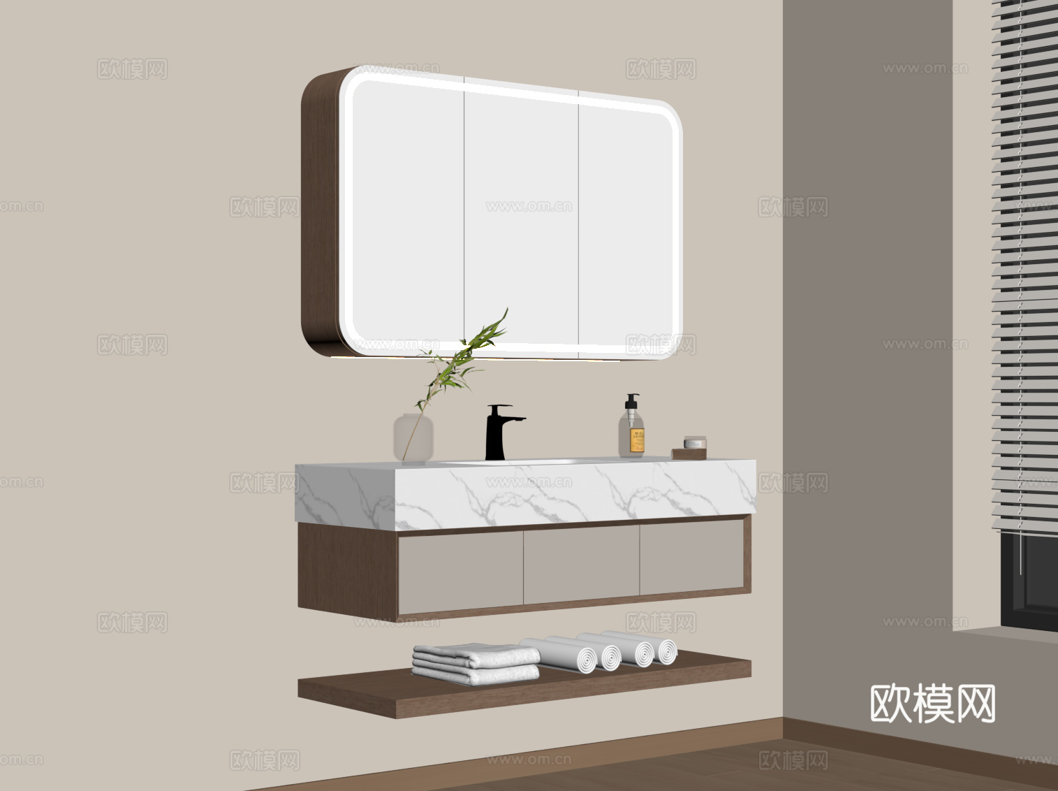 现代简约浴室柜 洗漱用品su模型