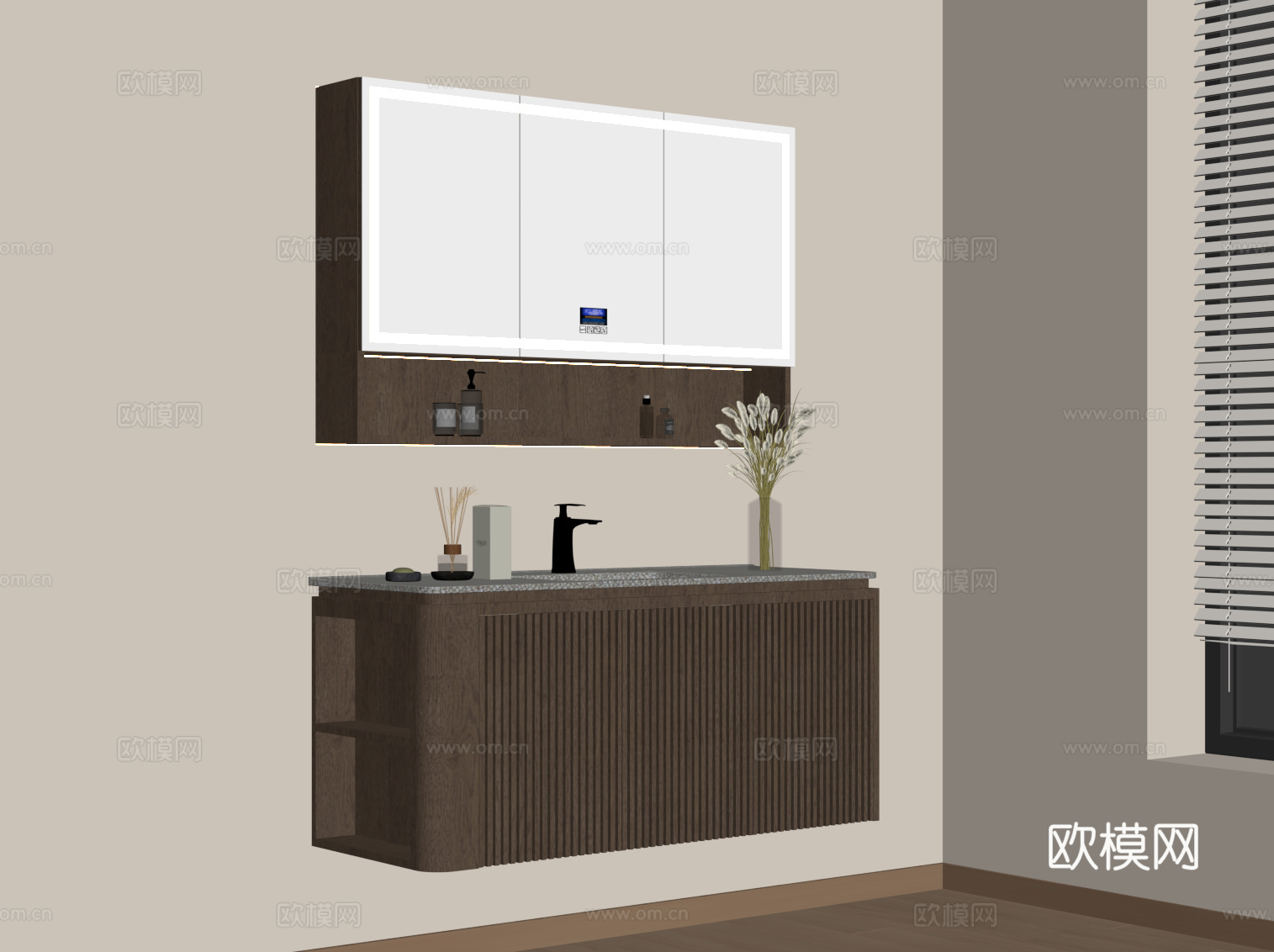 现代简约浴室柜 洗漱用品su模型