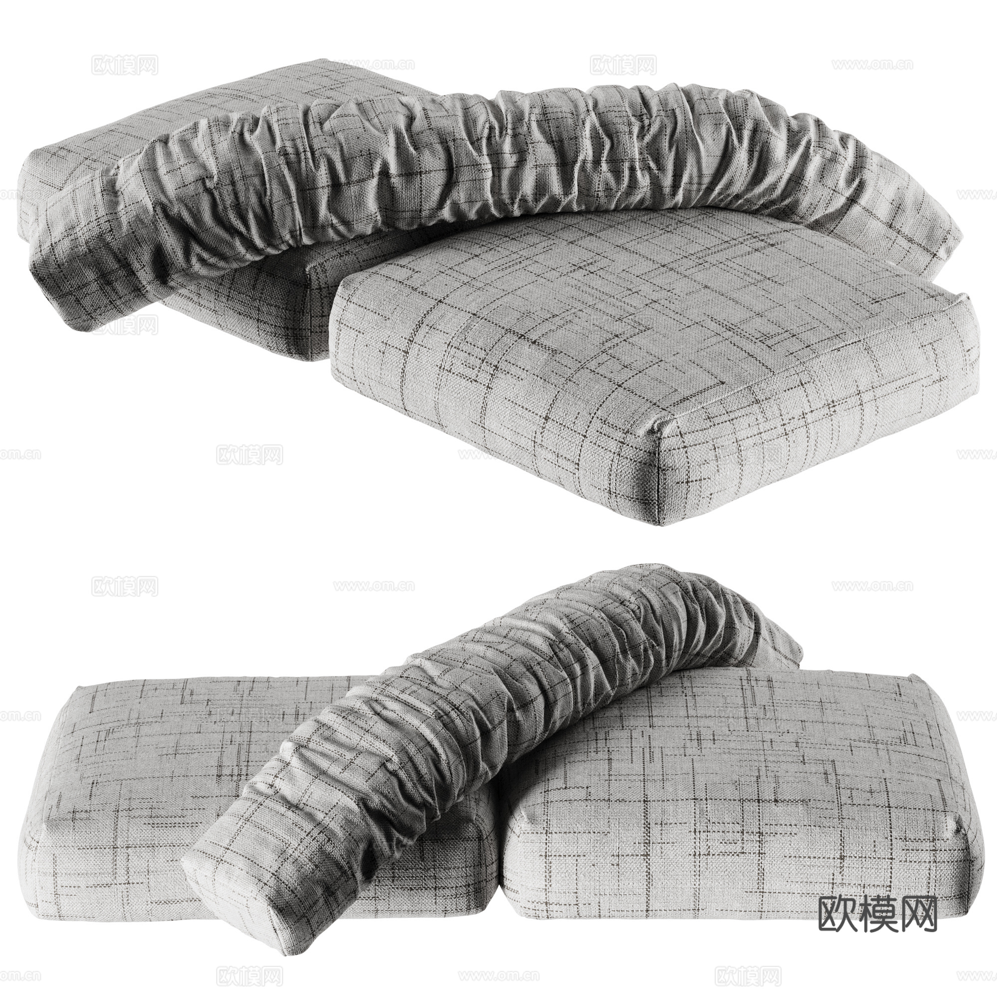 BOCA现代双人沙发 布艺沙发 模块沙发 客厅沙发 创意沙发su模型