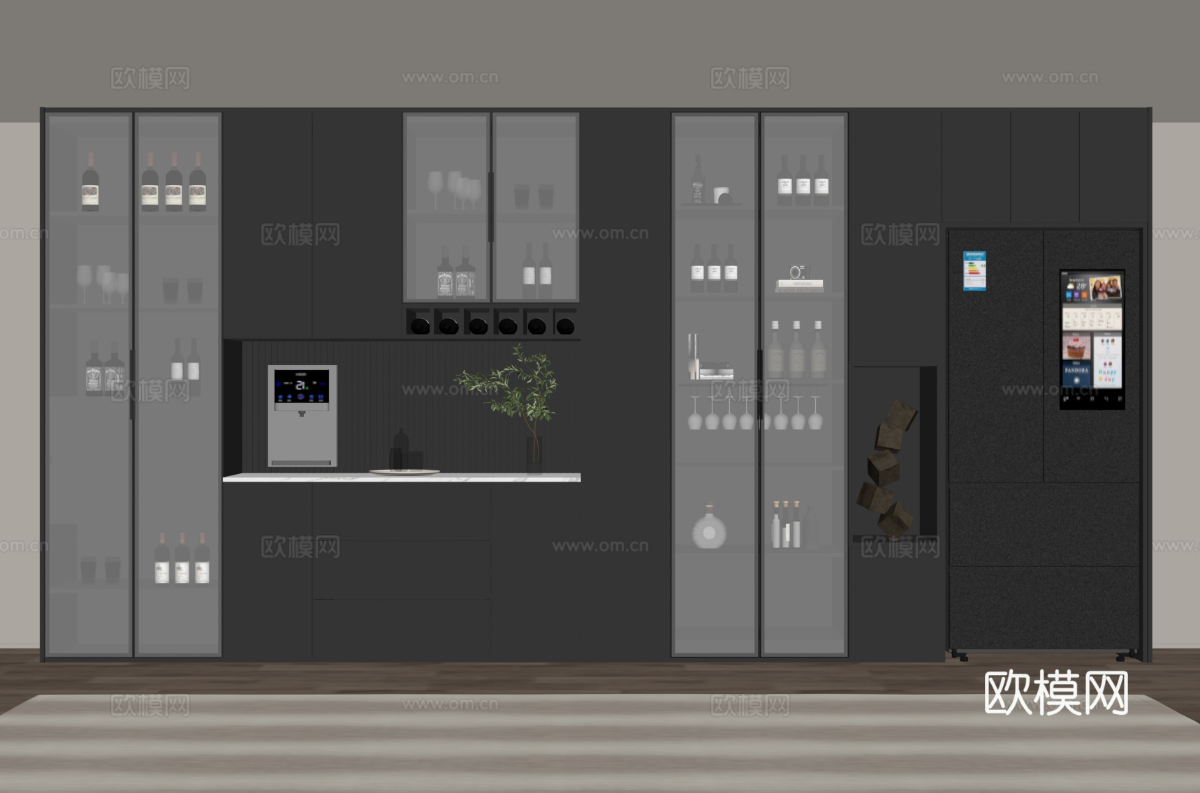 现代意式酒柜 餐边柜su模型
