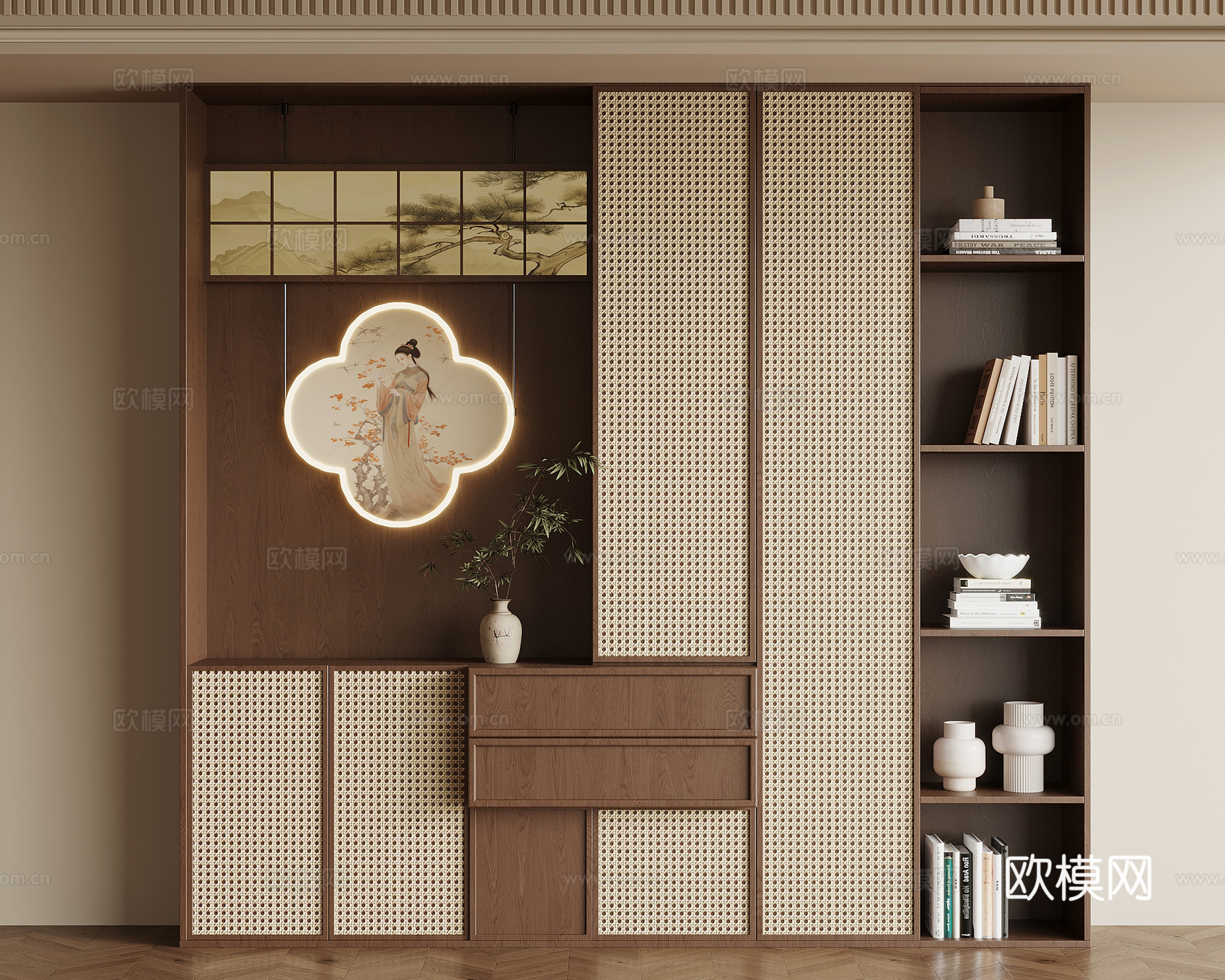 中古风玄关柜 新中式玄关柜 鞋柜su模型