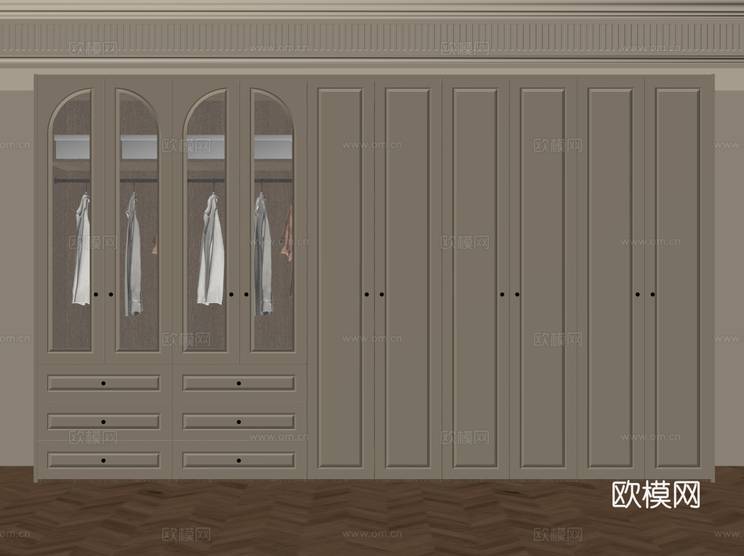 法式奶油风衣柜su模型