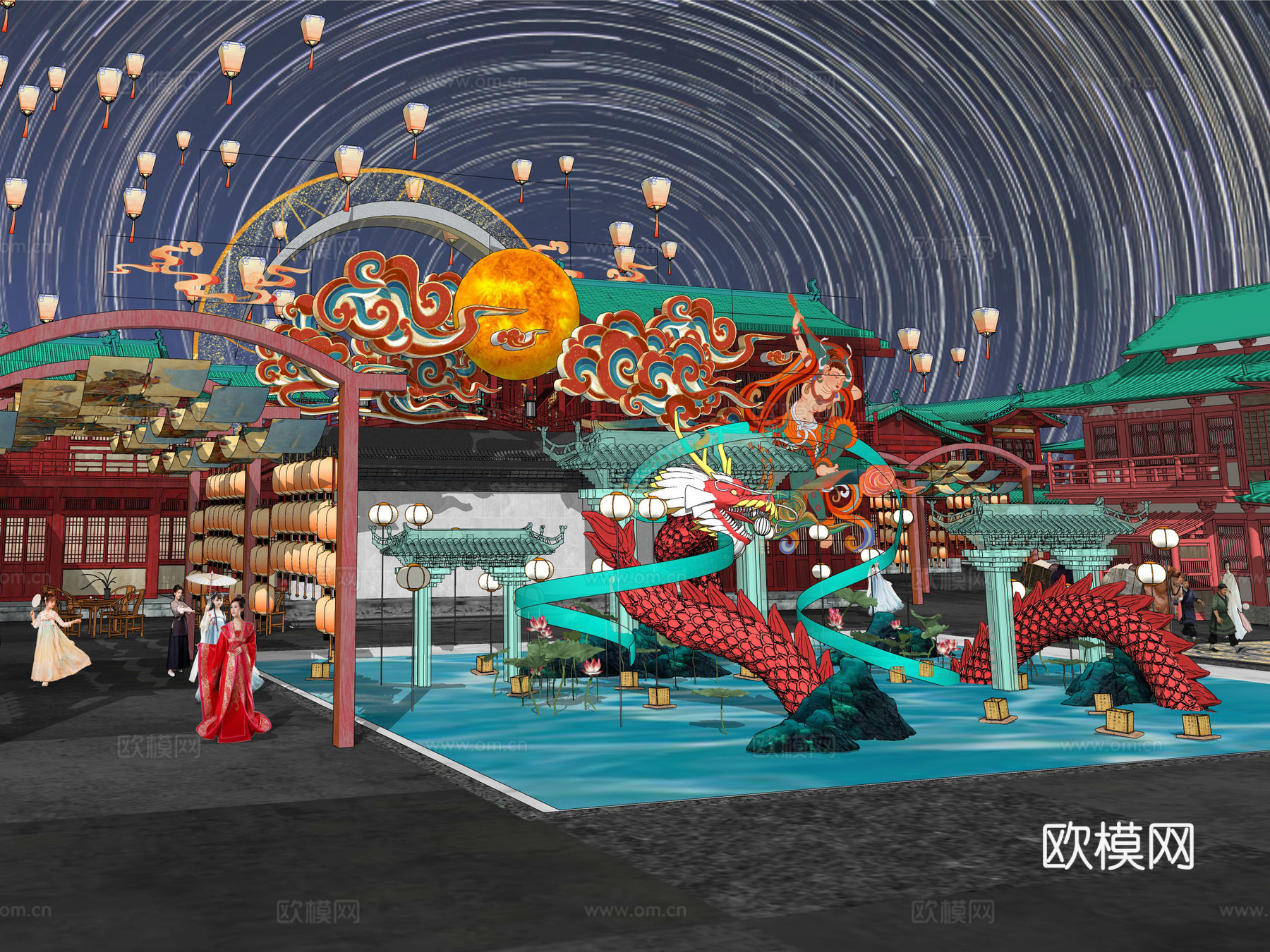 网红打卡国潮古风非遗文化中秋节su模型