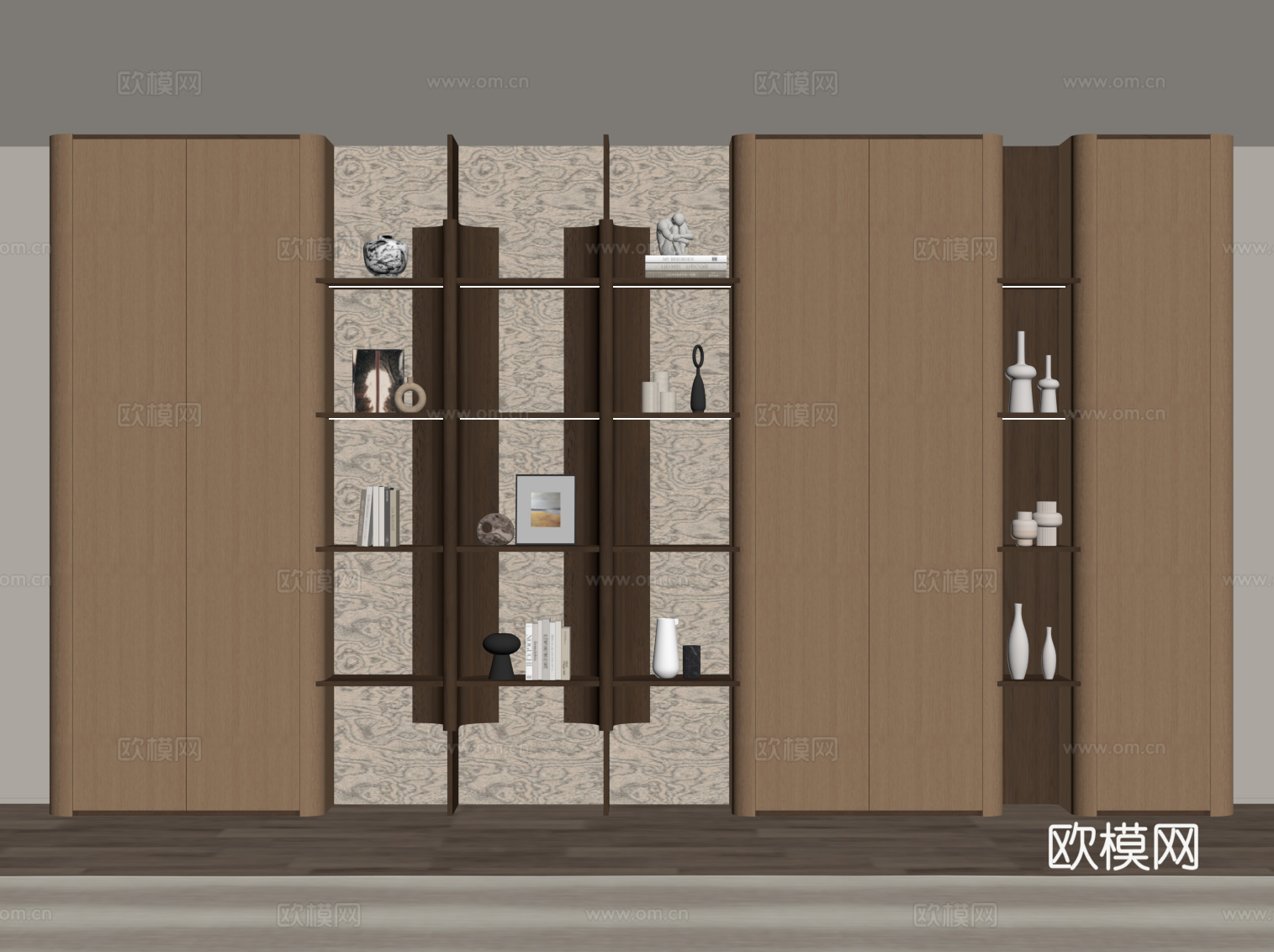 现代意式书柜 书架su模型