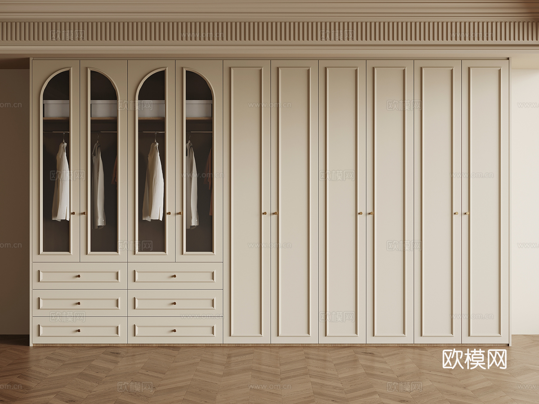 法式奶油风衣柜su模型