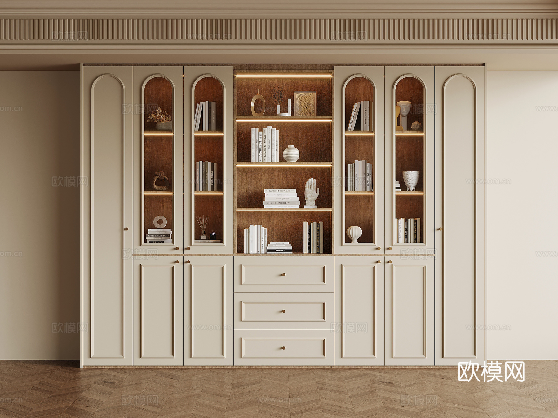 法式奶油风书柜su模型