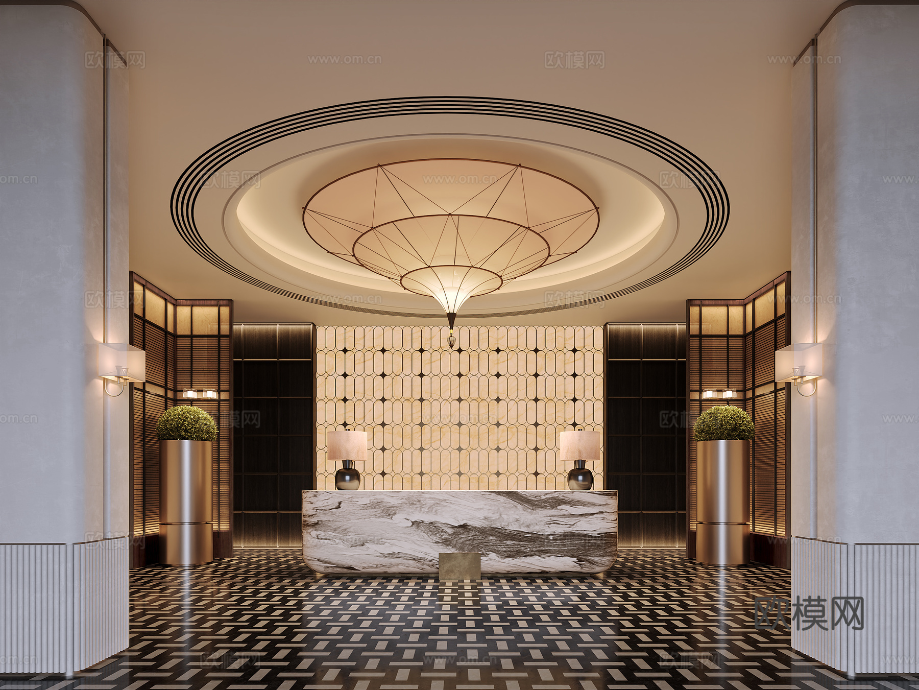 轻奢酒店大堂3d模型下载_ID16311681_3dmax免费模型-欧模网