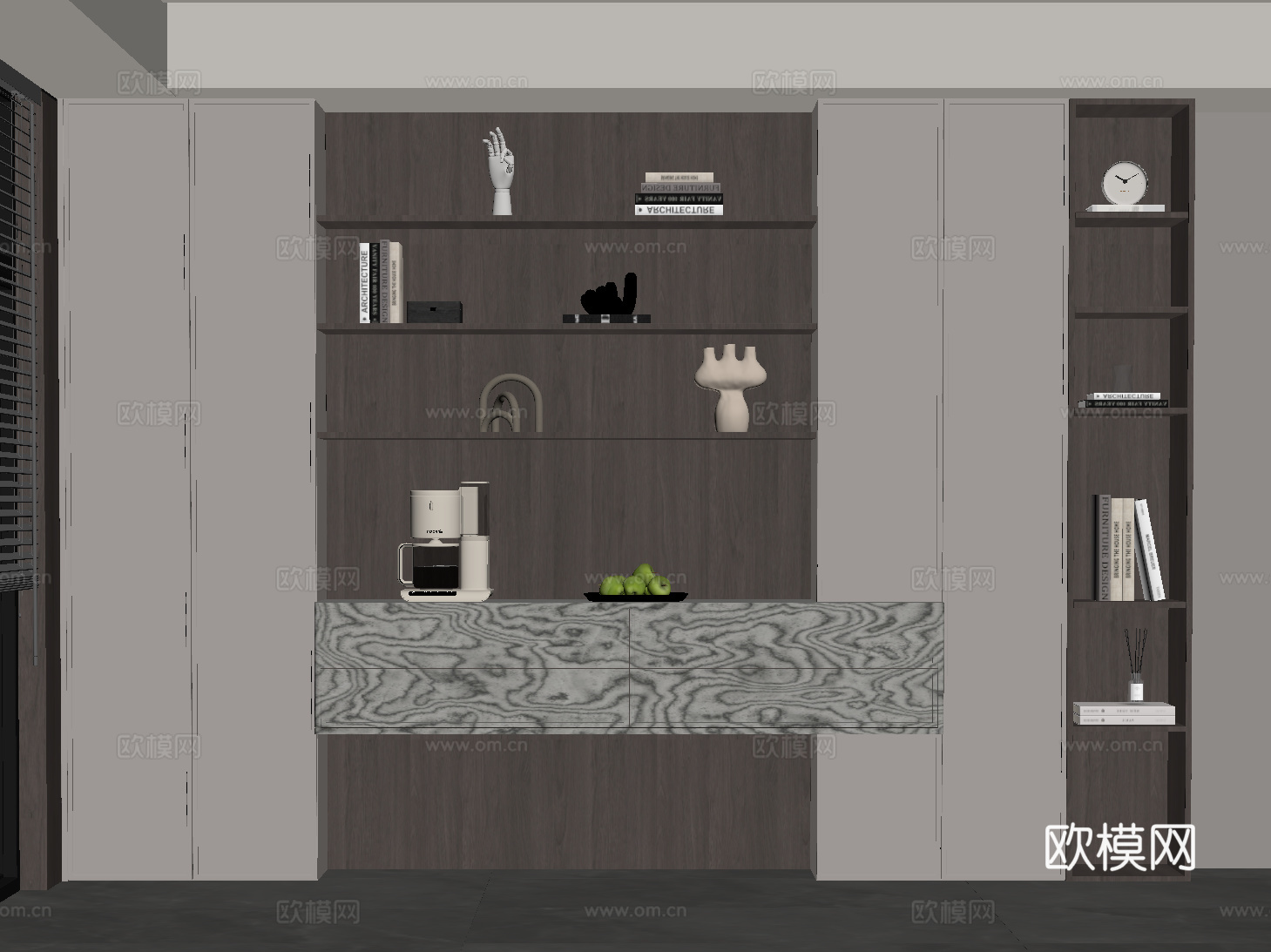 现代意式书柜 边柜 置物柜su模型