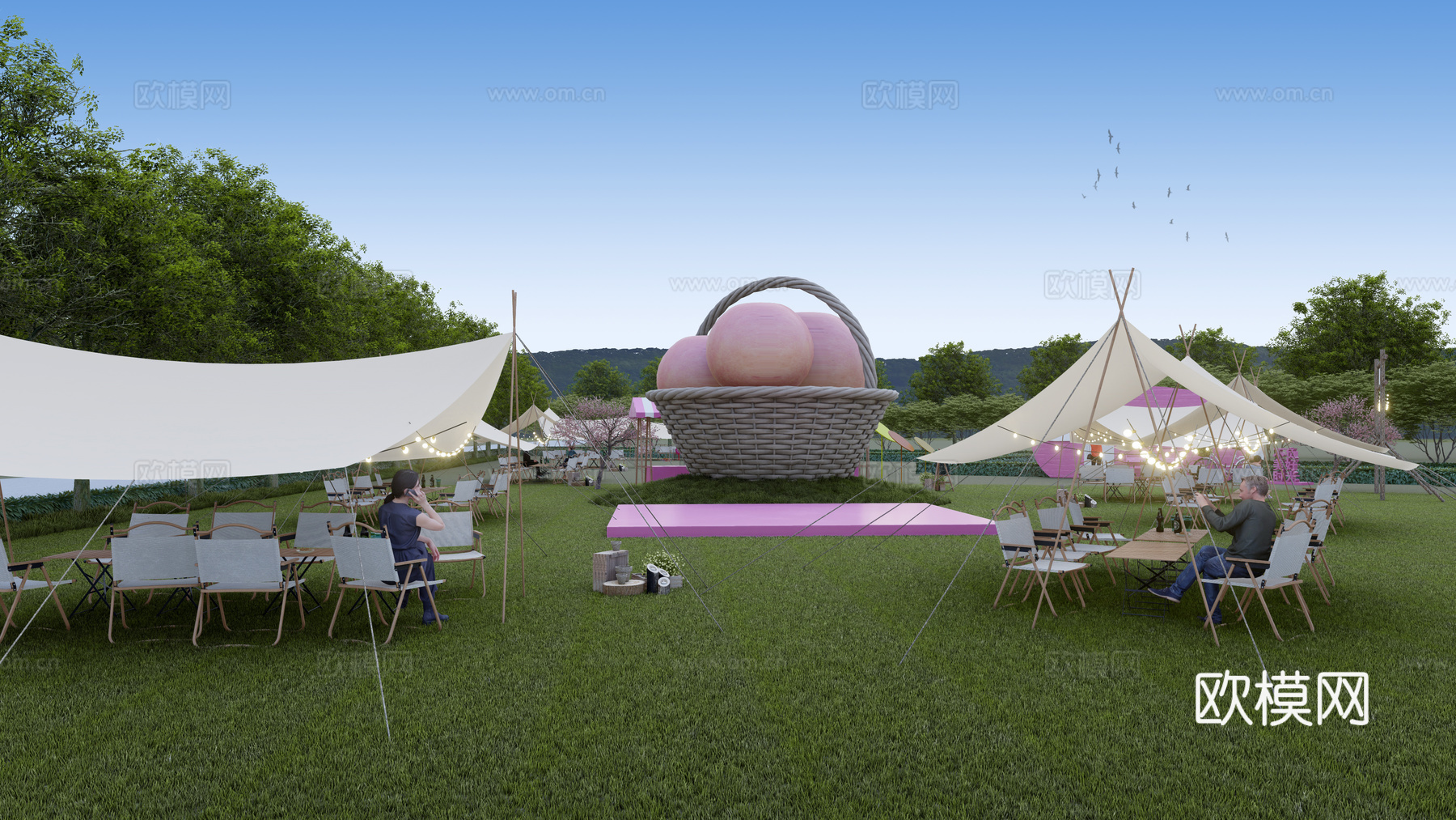现代外摆_帐篷节_户外帐篷_篝火外汇_露营_野营_烧烤_派对su模型