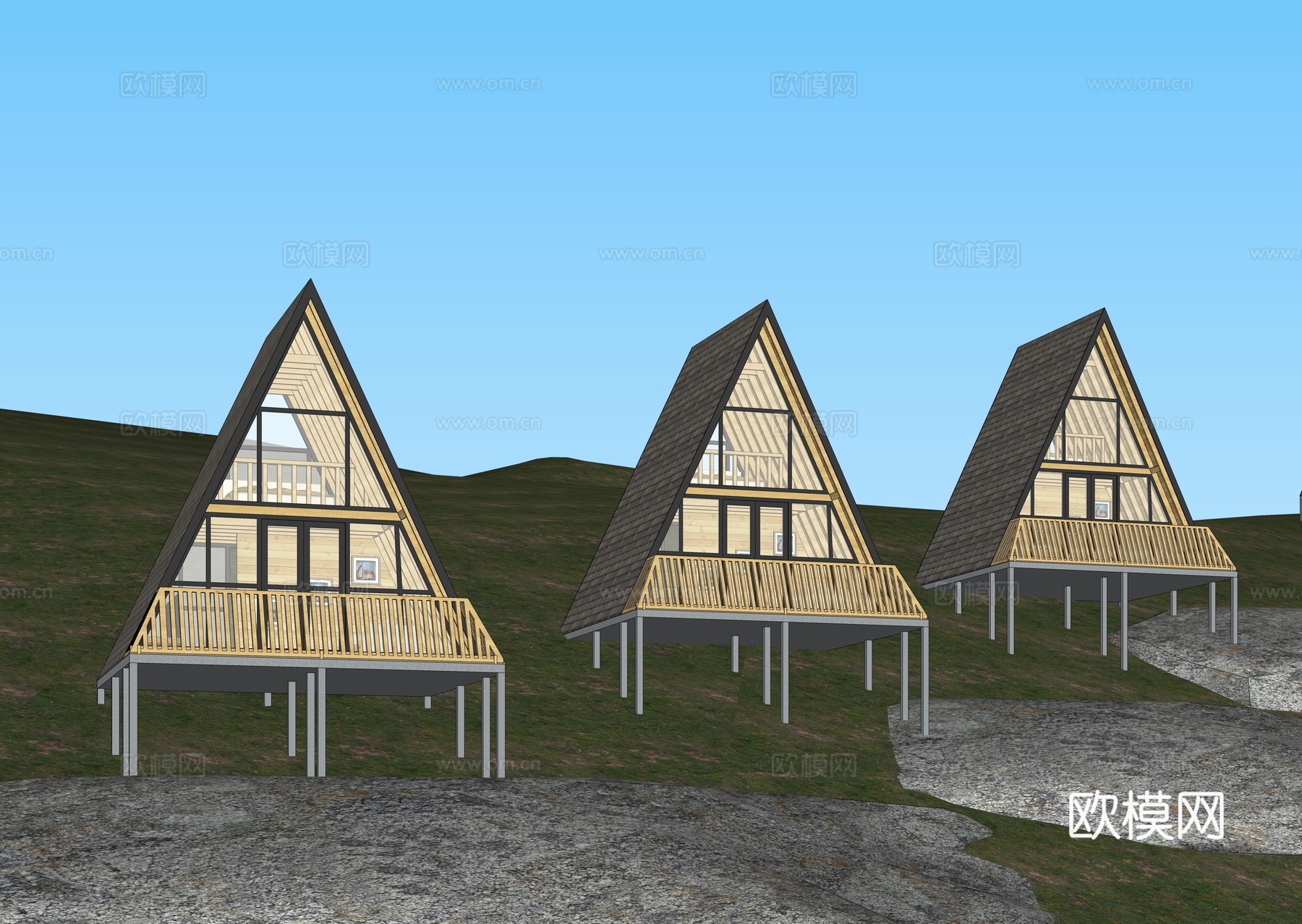 三角木屋民宿su模型