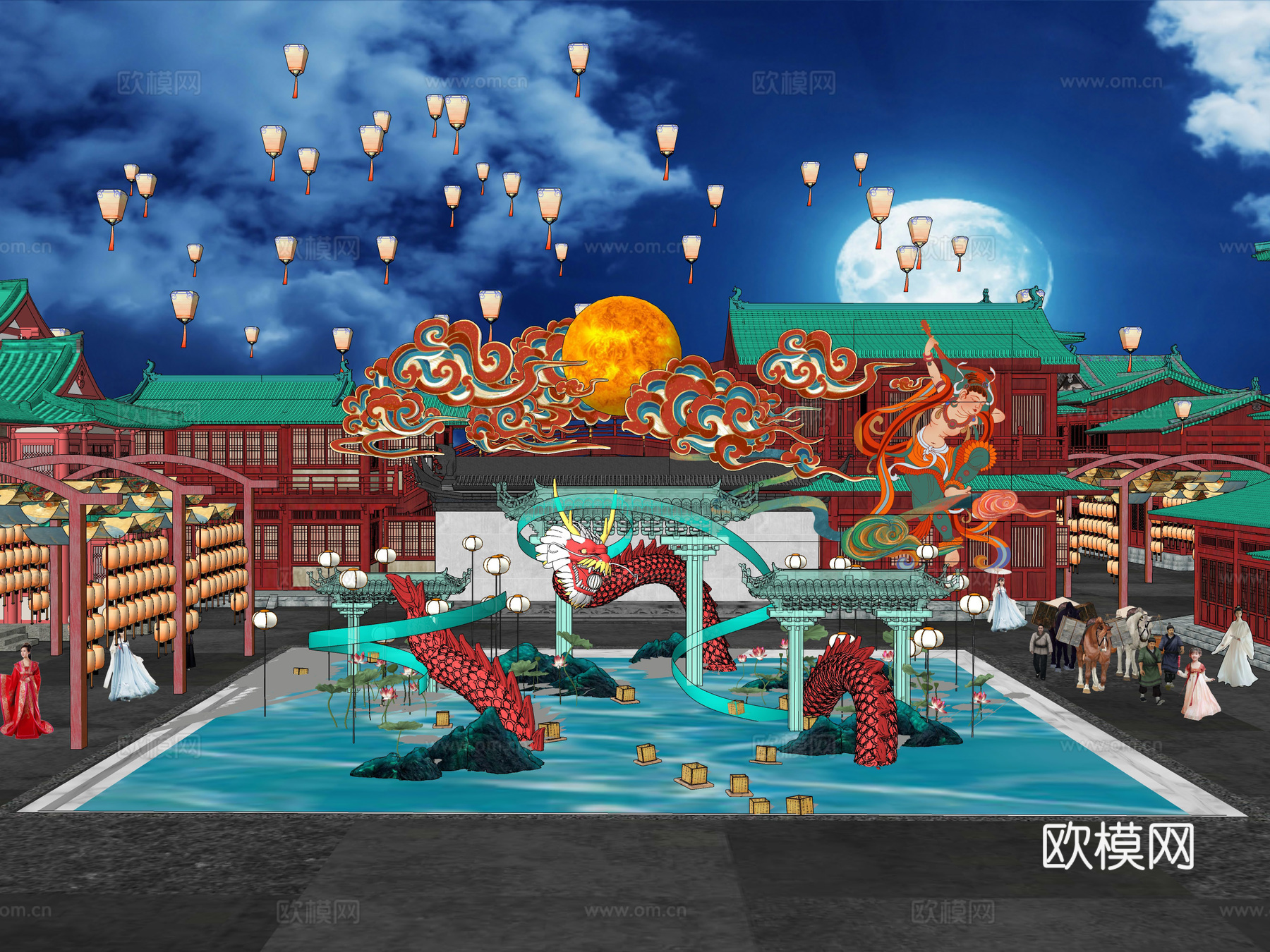 网红打卡国潮古风非遗文化中秋节su模型