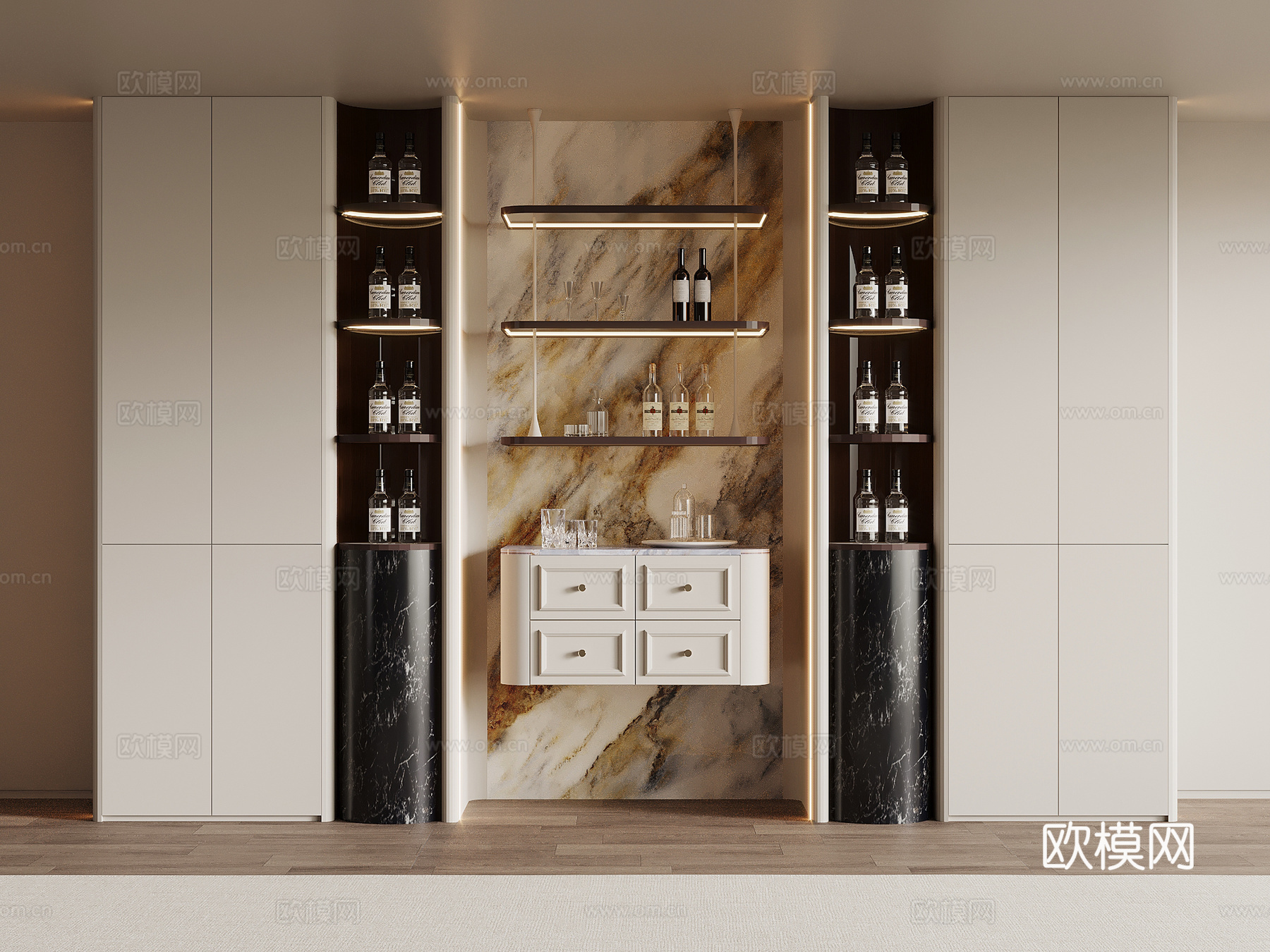 现代意式酒柜 餐边柜su模型