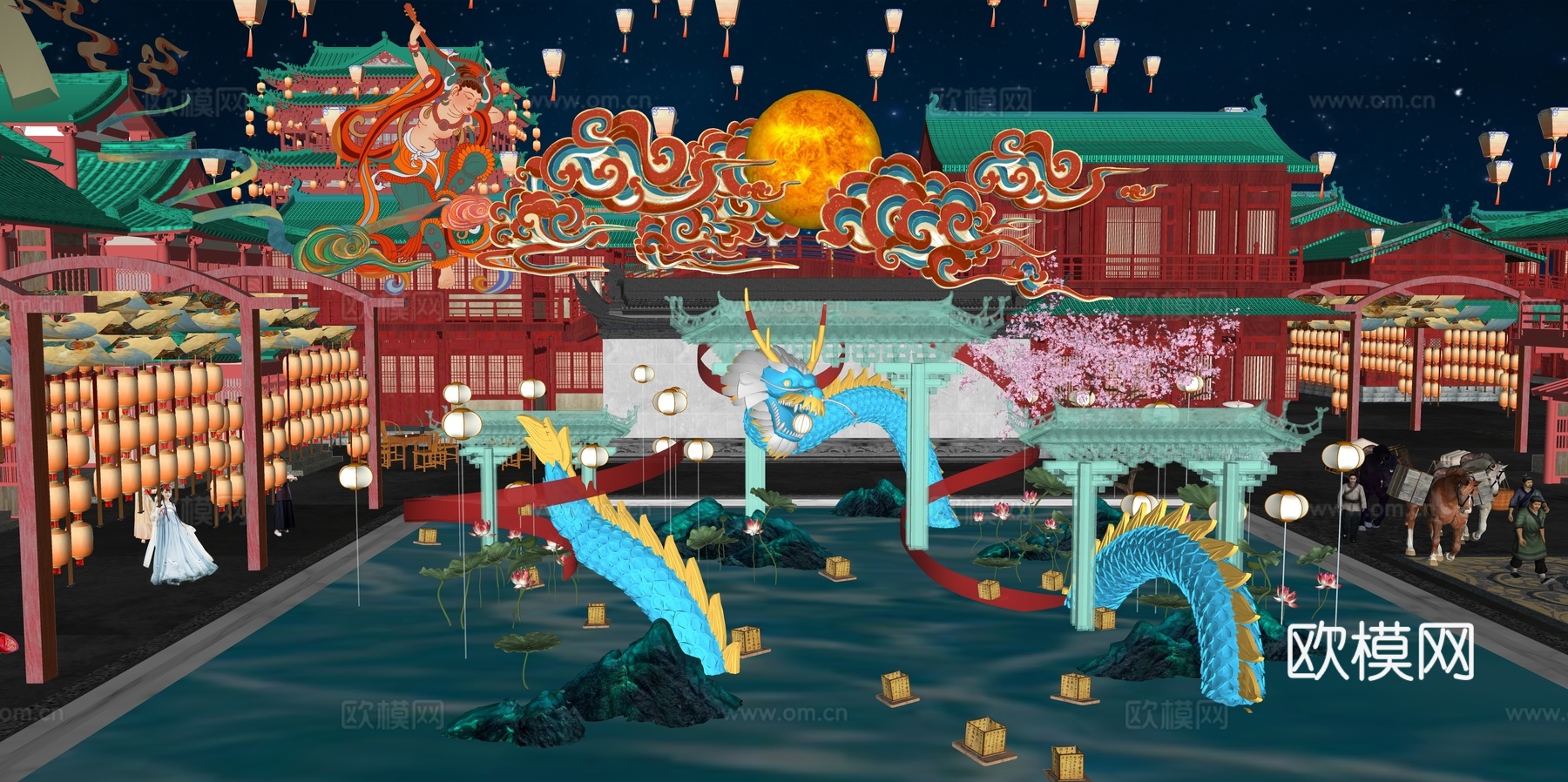 网红打卡国潮古风非遗文化中秋节su模型