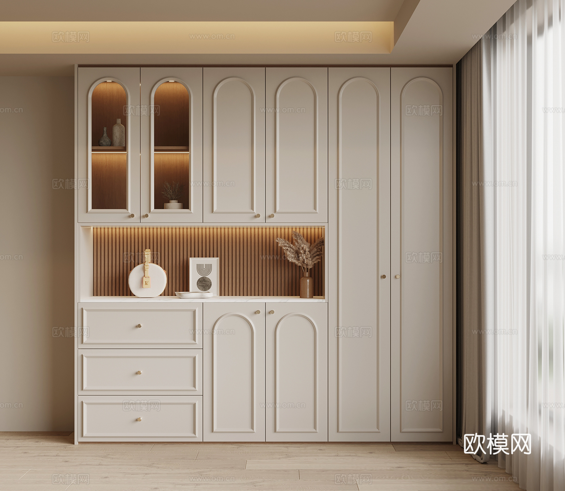 法式奶油风鞋柜 入户鞋柜su模型