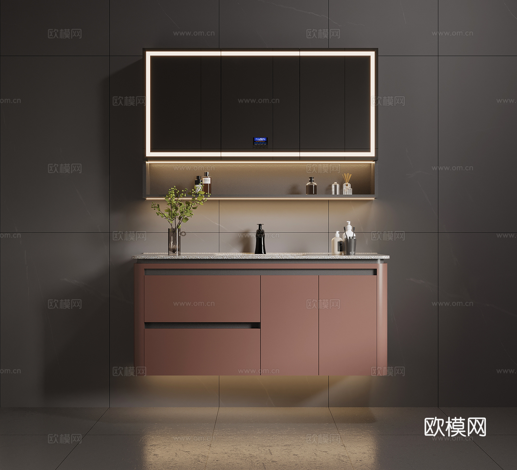 现代极简浴室柜 洗手台su模型