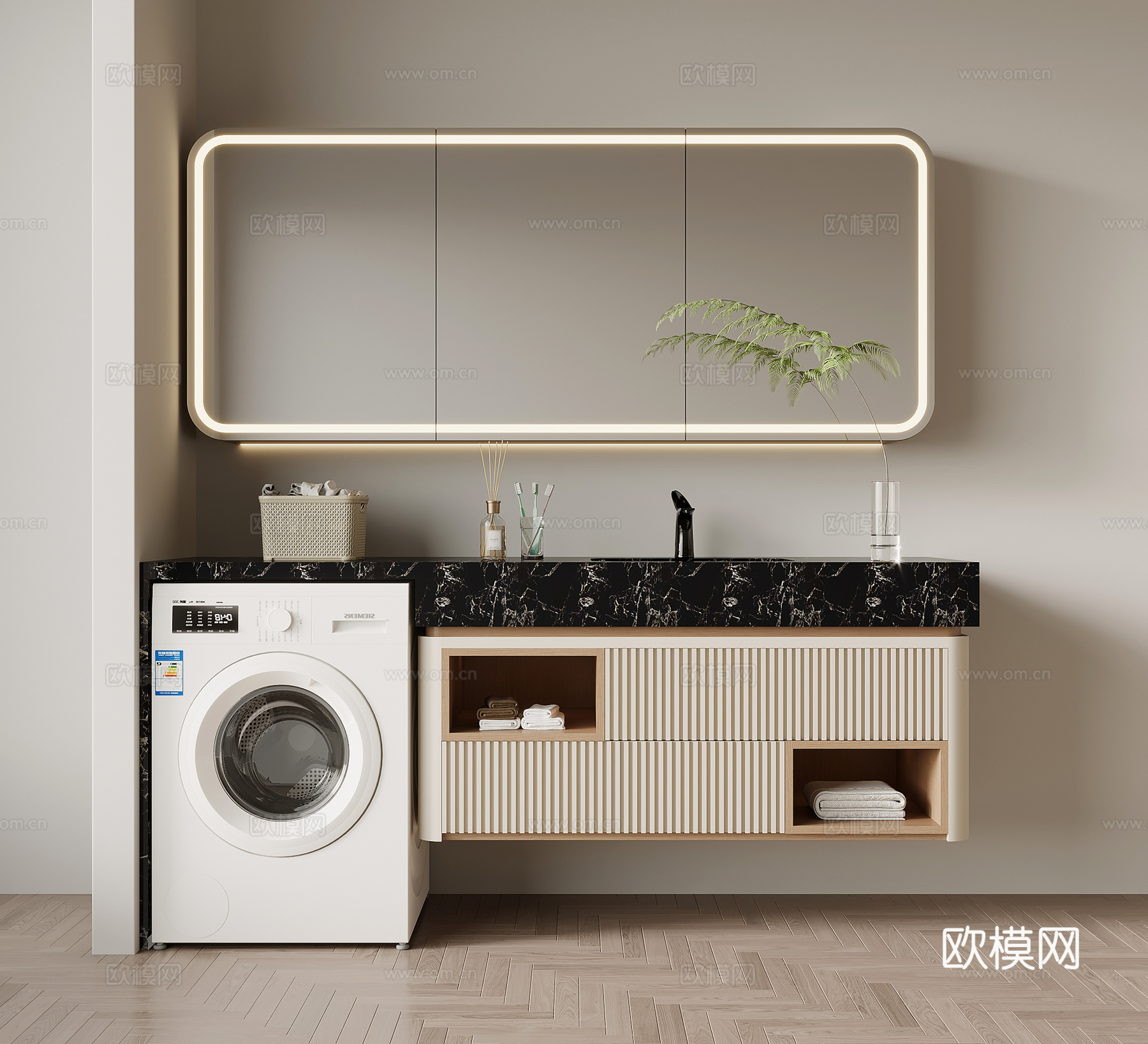 现代简约浴室柜 洗衣机柜su模型