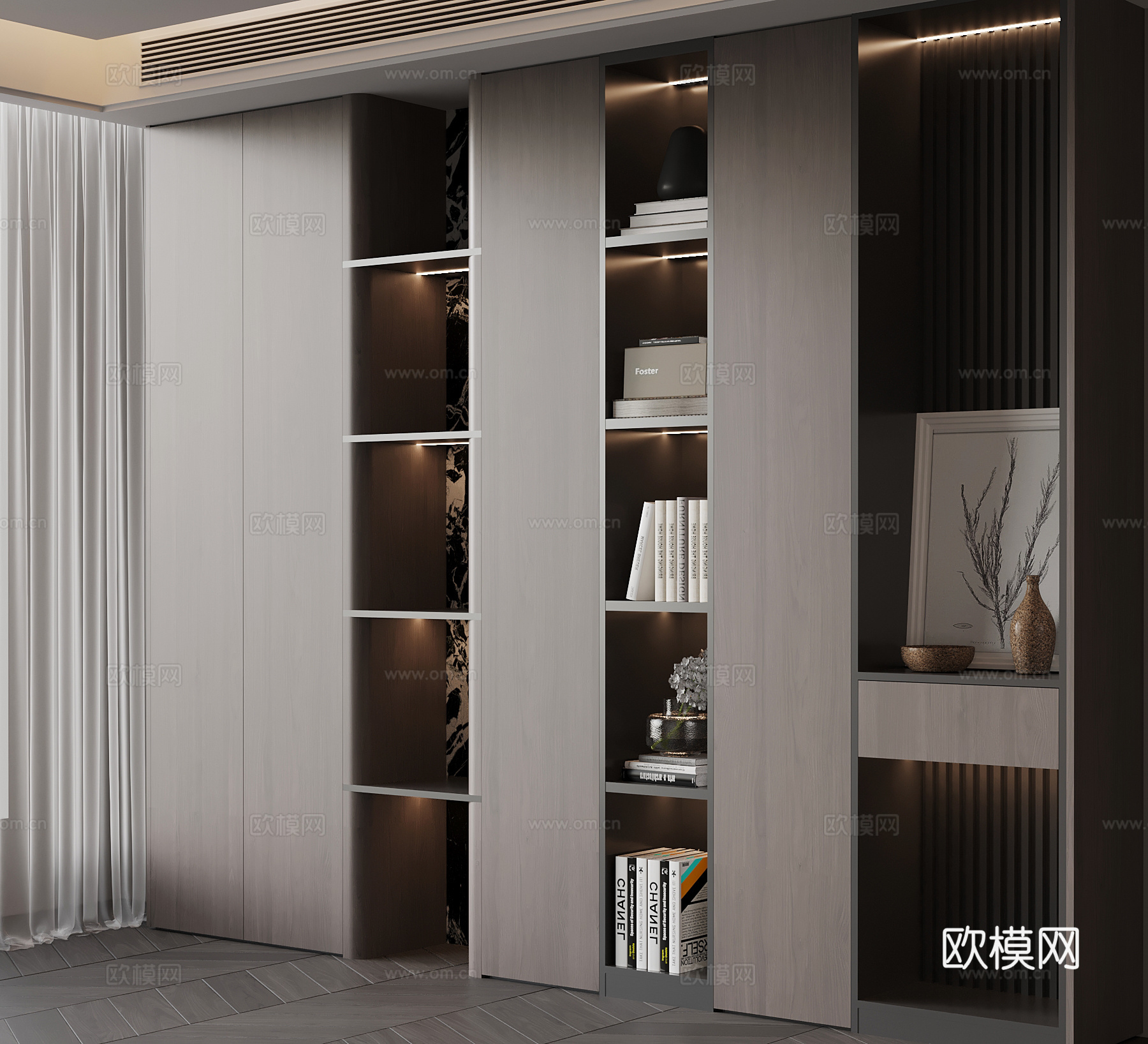 现代书柜 置物柜su模型