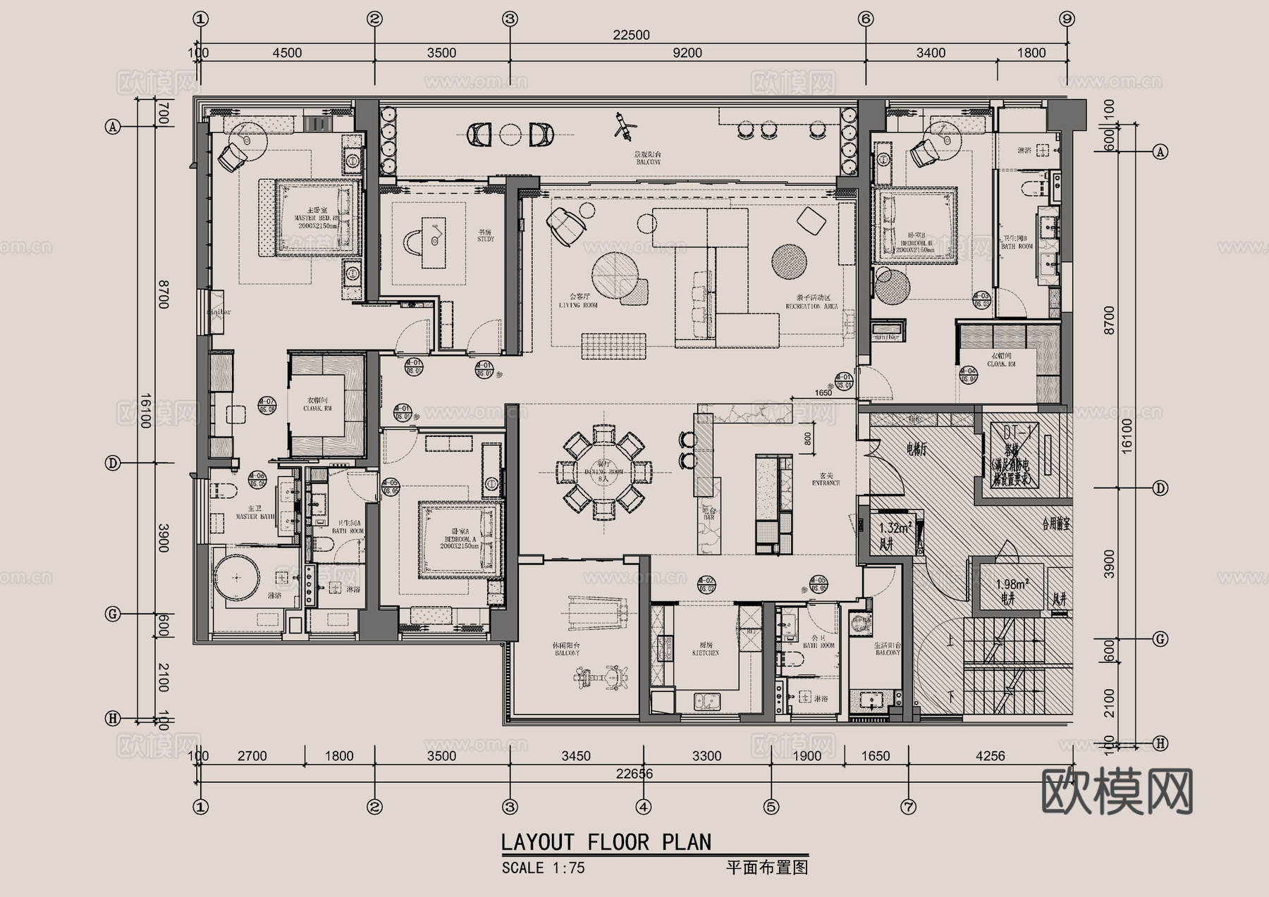 320㎡四居室大平层全套施工图   CAD家装施工图   样cad施工图