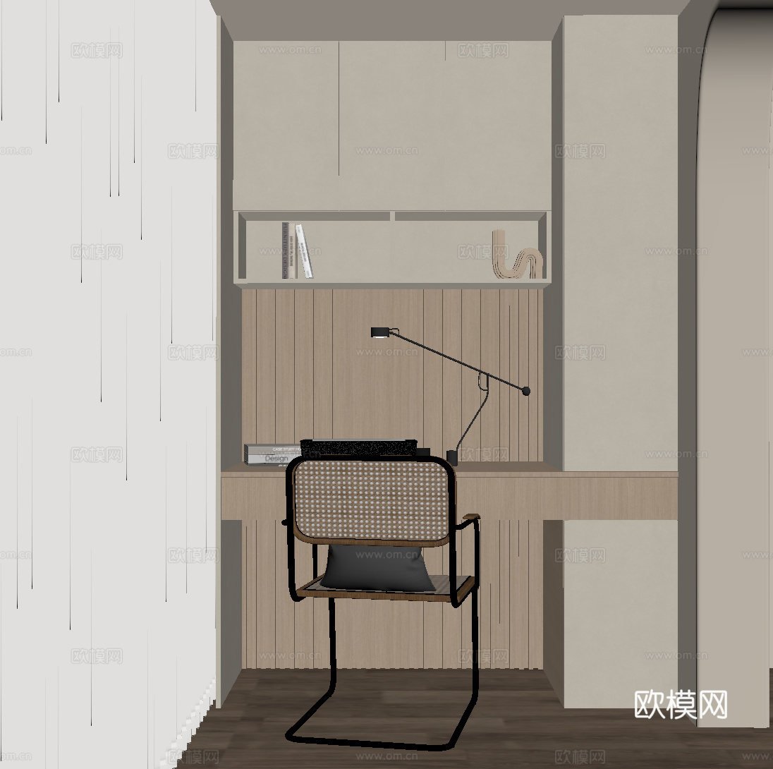 现代阳台书柜 书桌椅su模型