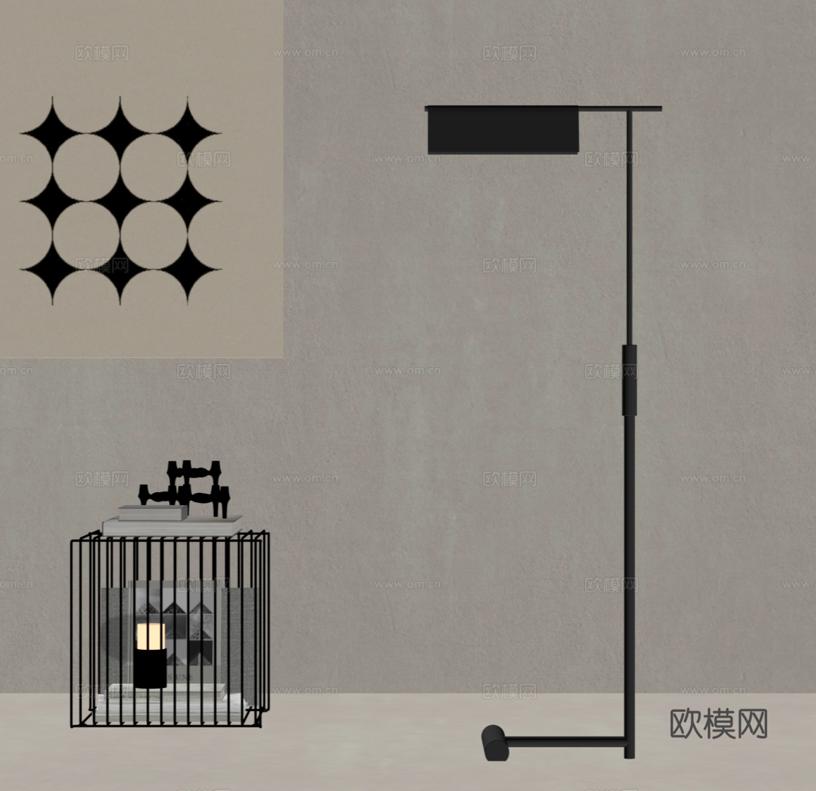 现代意式落地灯 金属落地灯 边几su模型