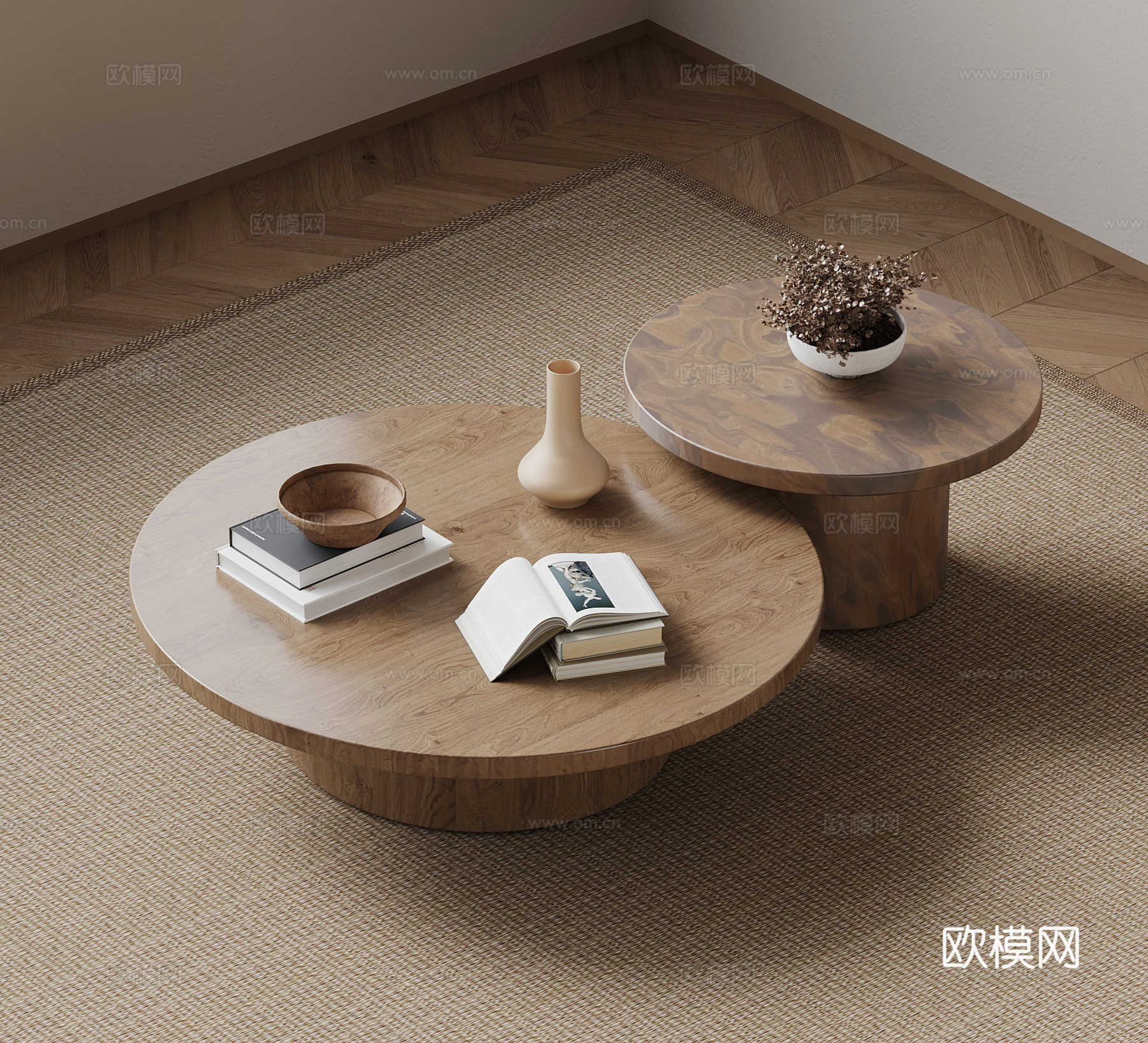 现代中古风茶几 实木茶几su模型