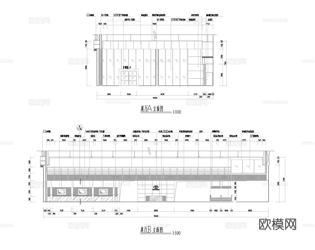 丰田汽车4S店专卖店 最新全套施工图设计cad施工图