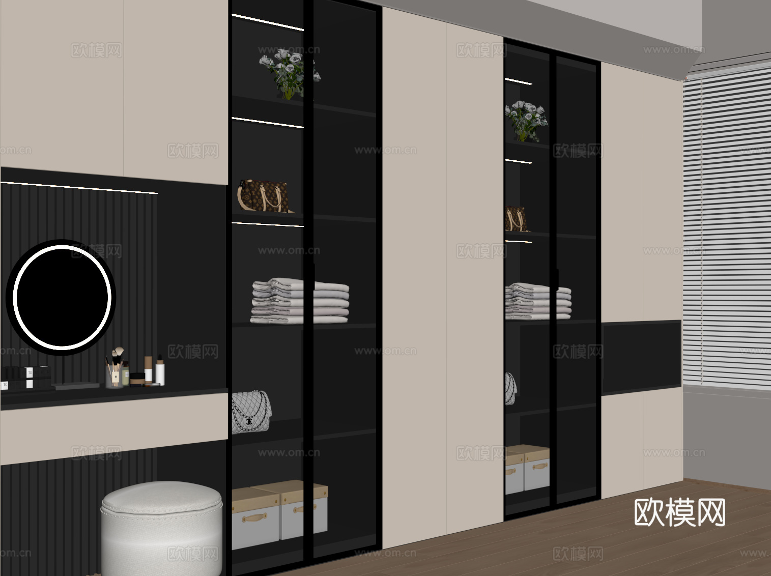 现代衣柜 一体柜 梳妆台su模型