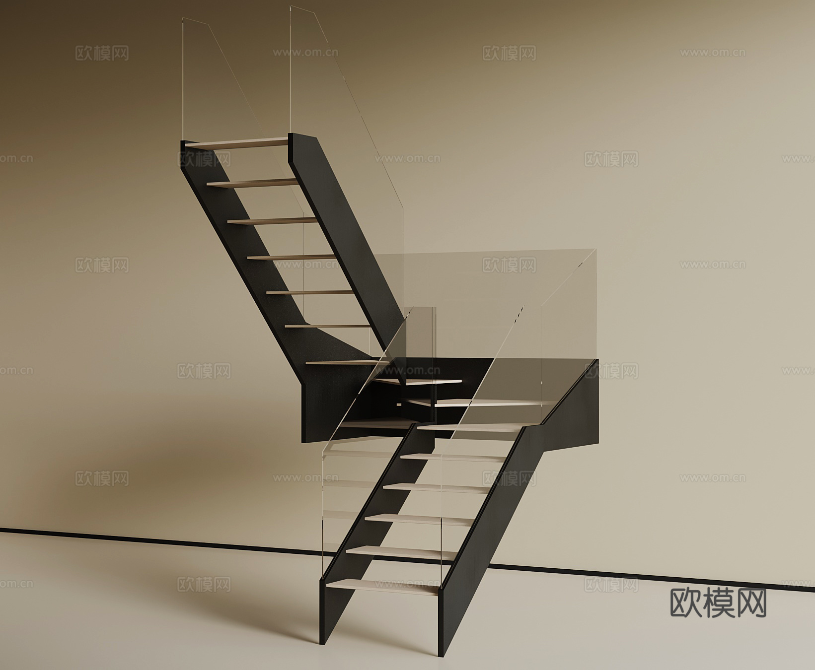 现代玻璃楼梯su模型