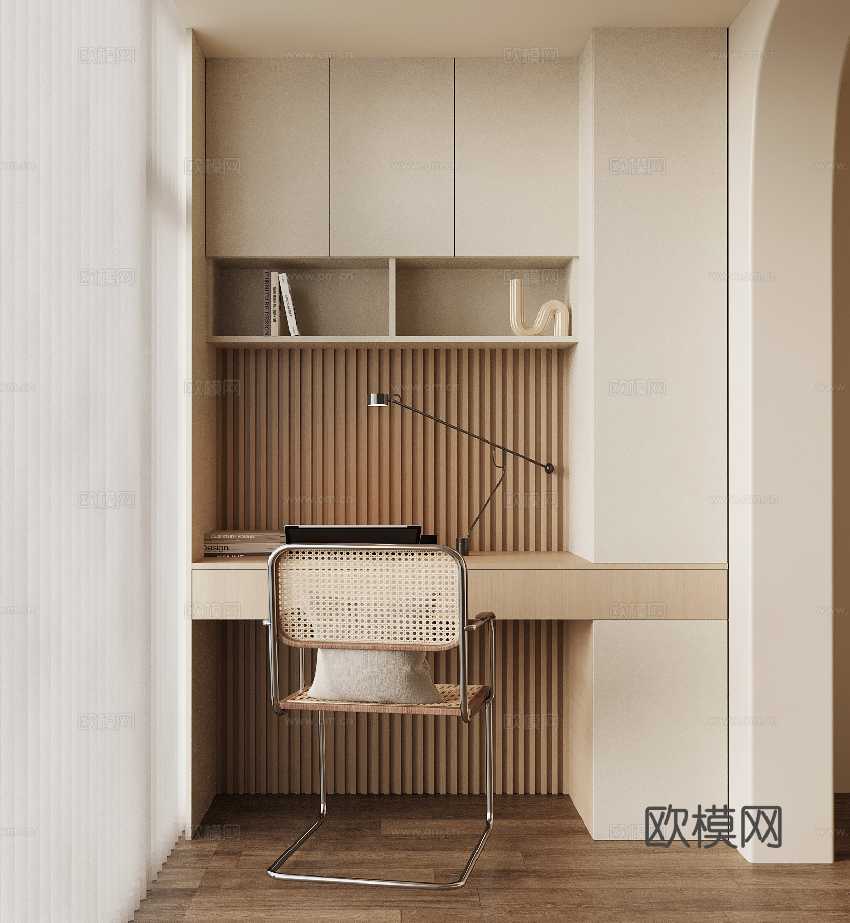 现代阳台书柜 书桌椅su模型
