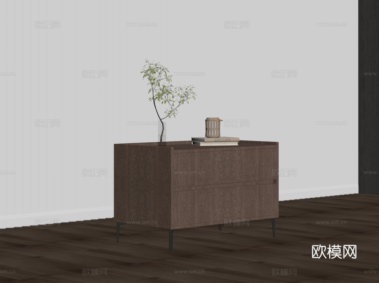 现代中古风床头柜su模型