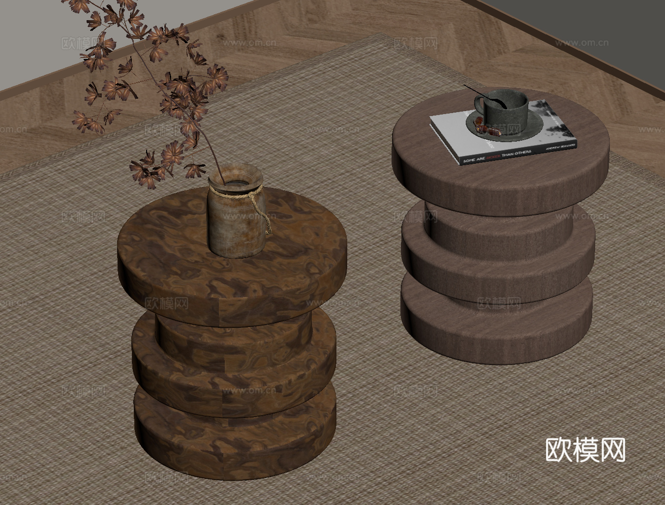 现代中古风边几 圆几su模型