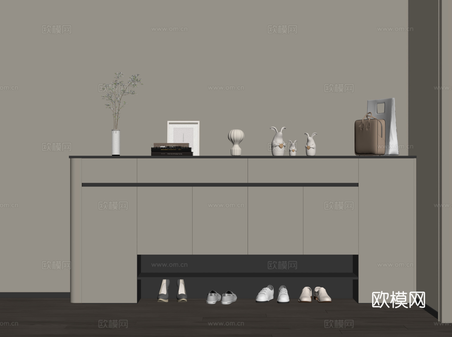 现代鞋柜 入户玄关柜su模型