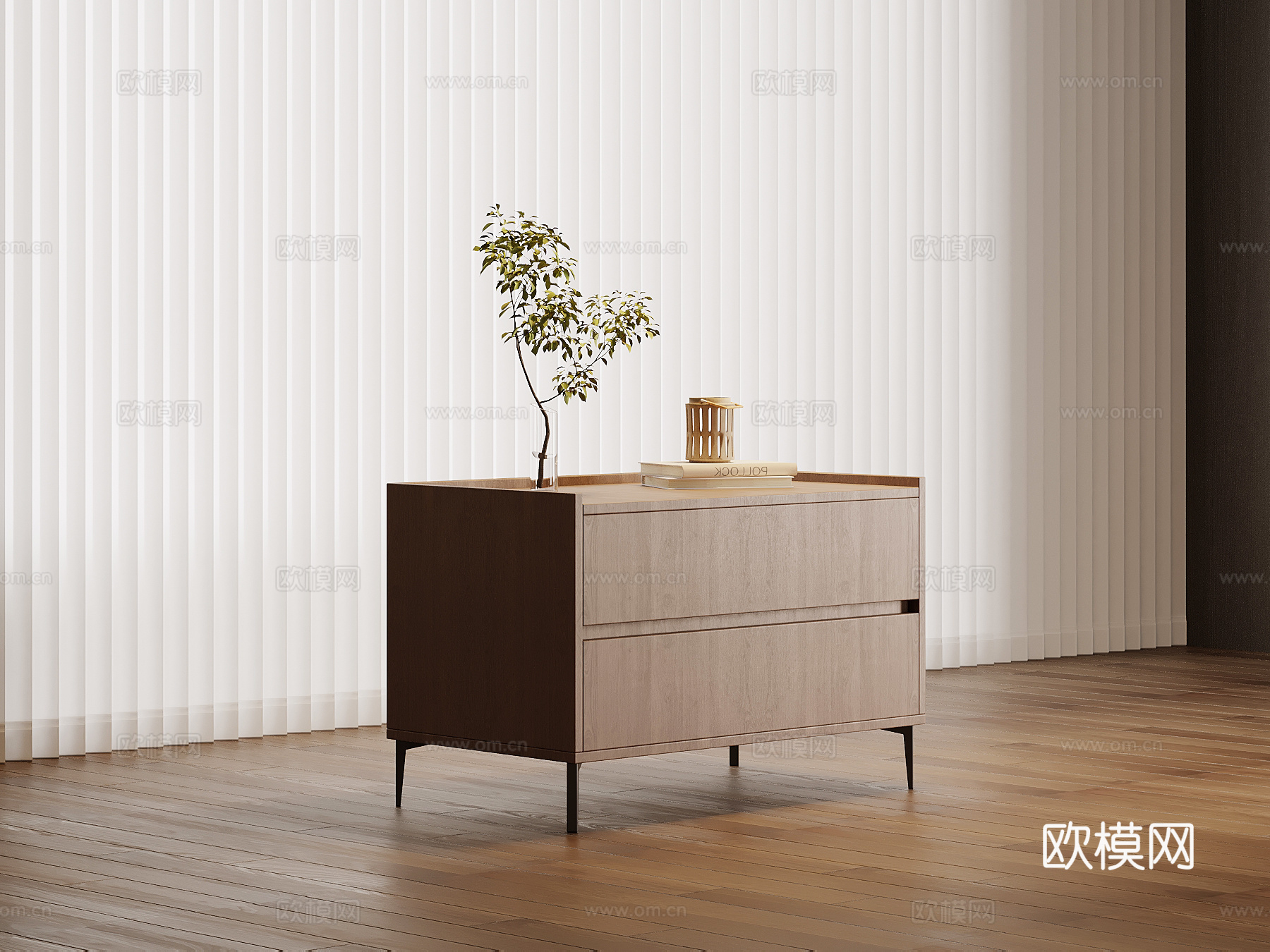 现代中古风床头柜su模型