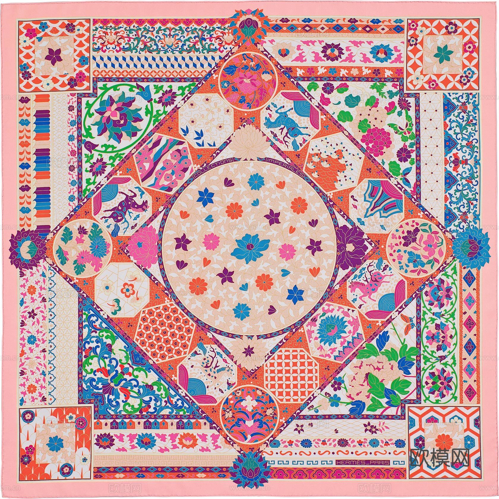 爱马仕丝巾印花图案手绘插画图集39下载