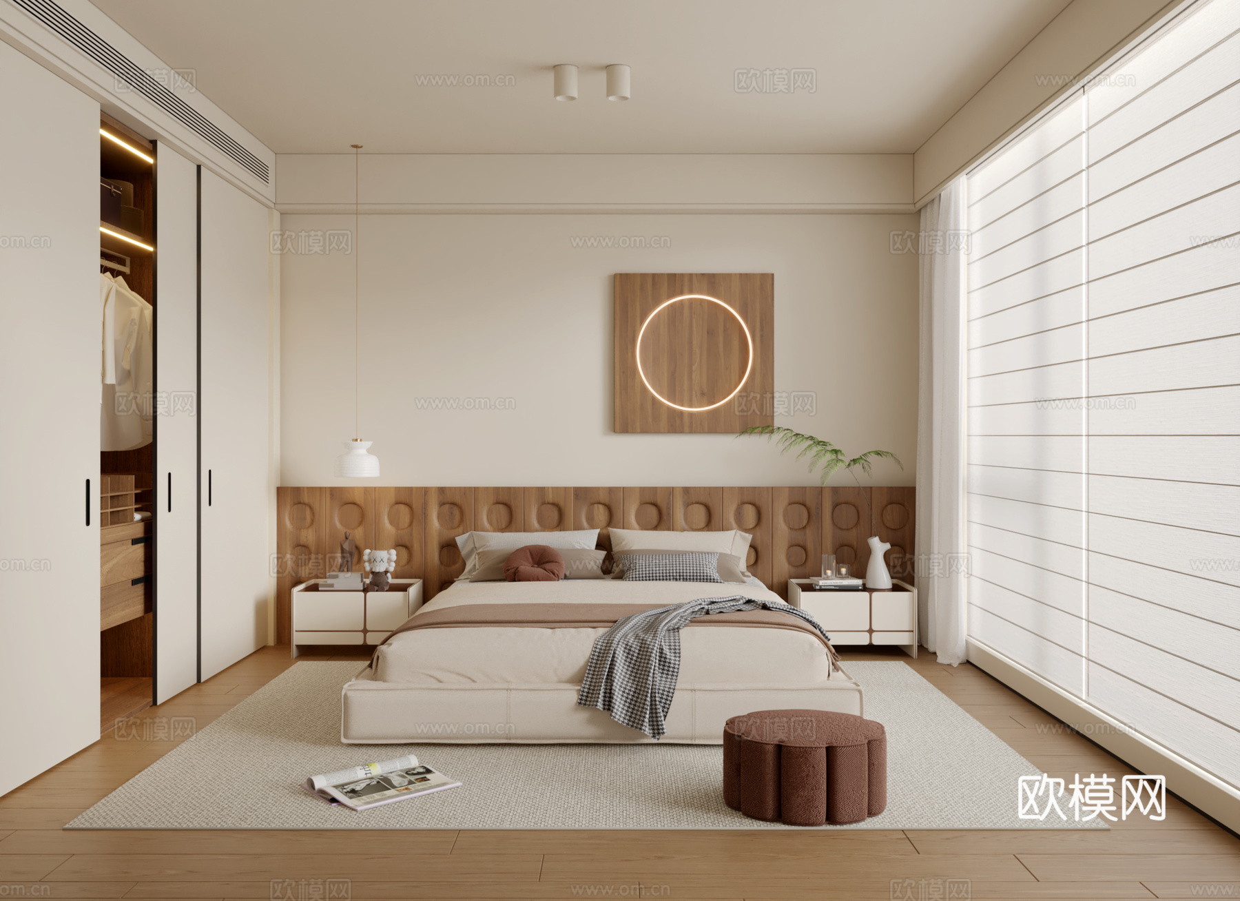 原木风卧室3d模型下载（渲染图1）