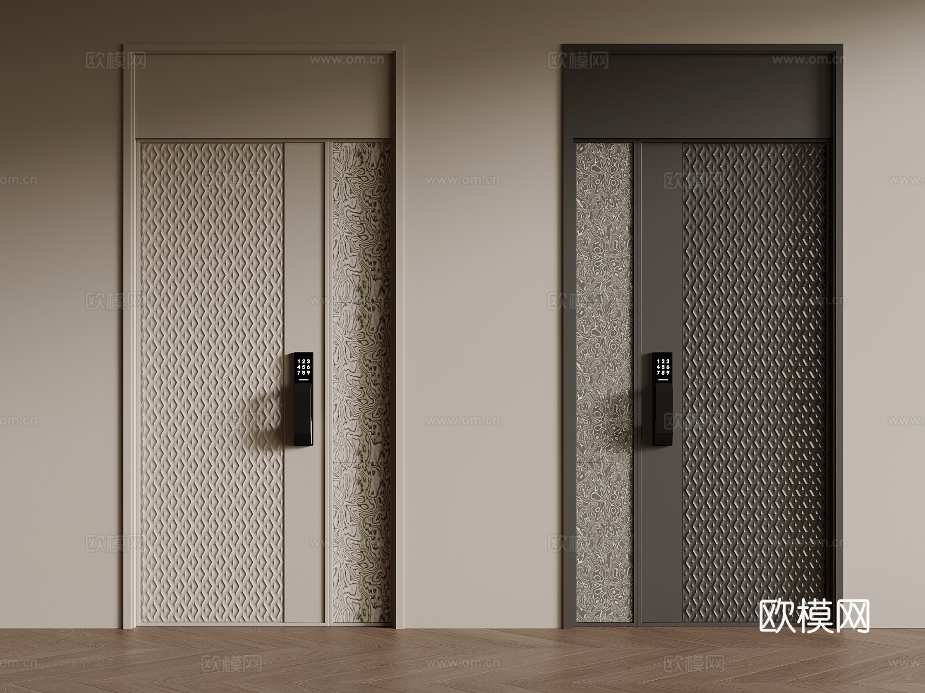 现代子母门 防盗门su模型