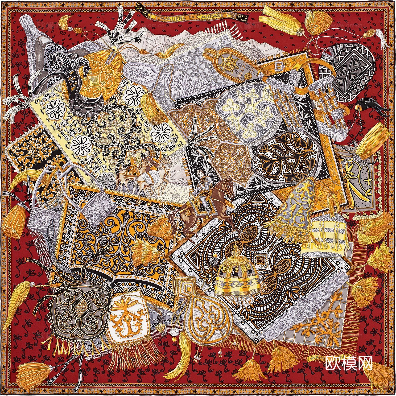 爱马仕丝巾印花图案手绘插画图集38下载