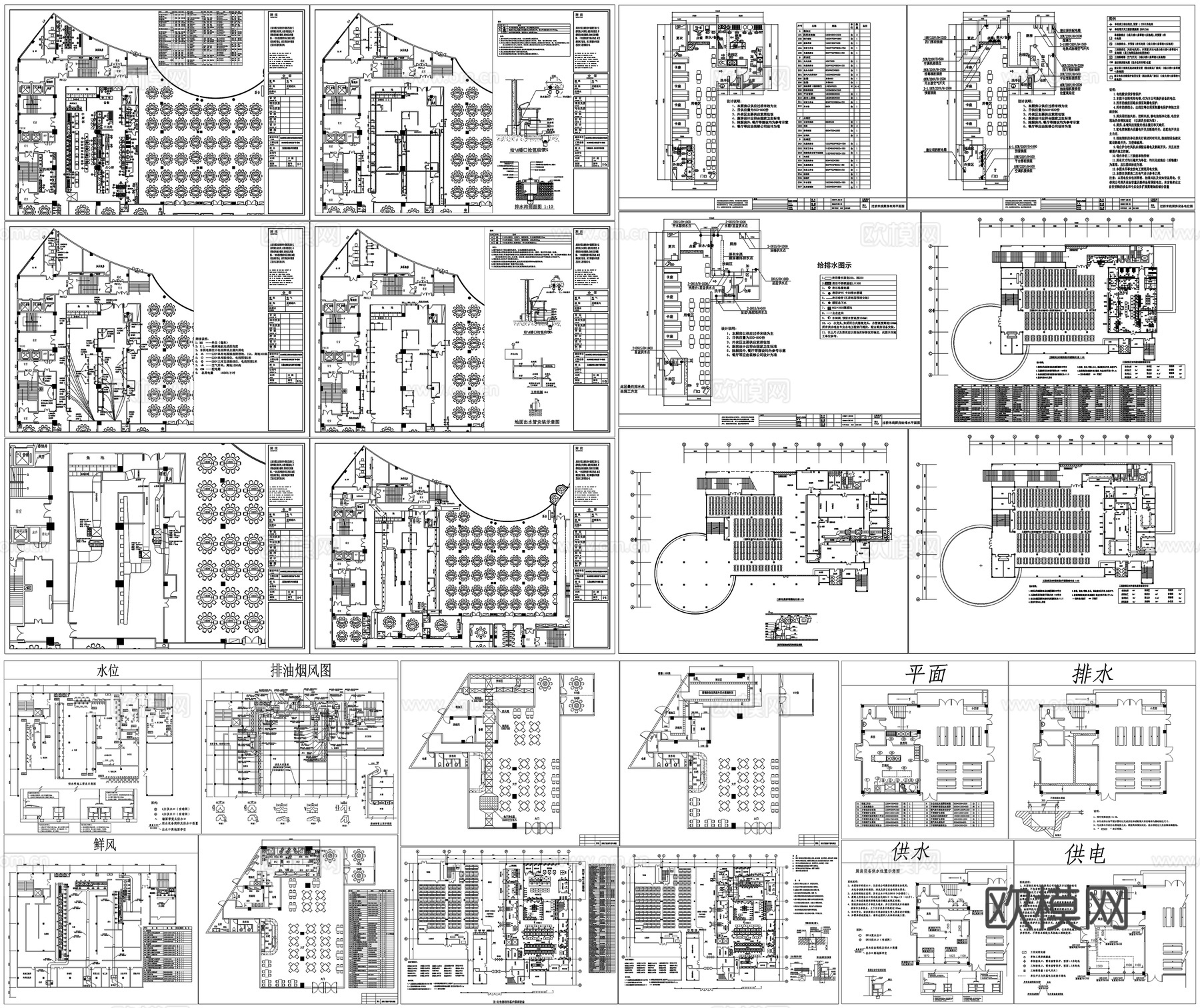 厨房后厨餐厅平面布局图CAD素材图库cad施工图