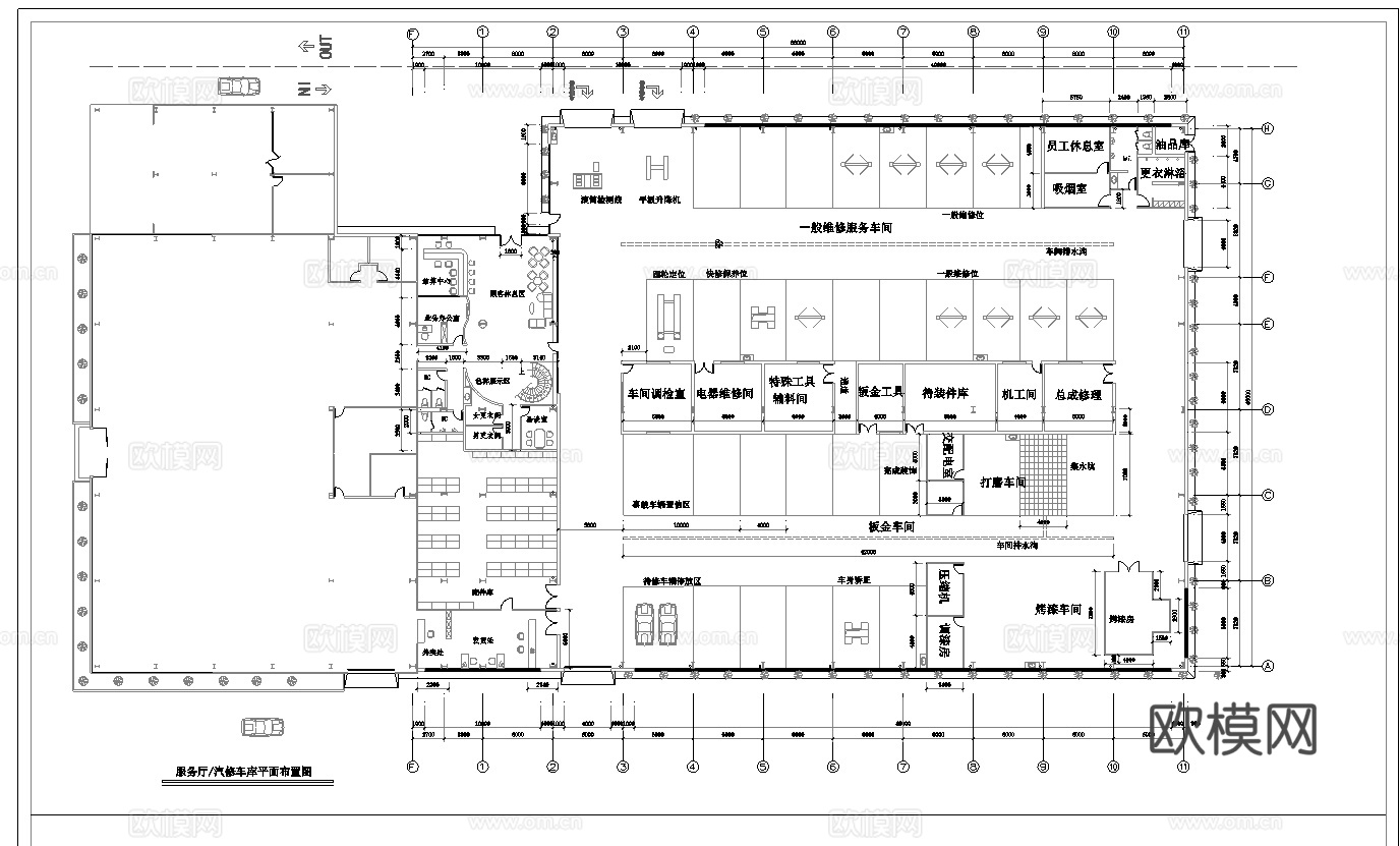 汽车4S专卖店 最新全套施工图设计cad施工图