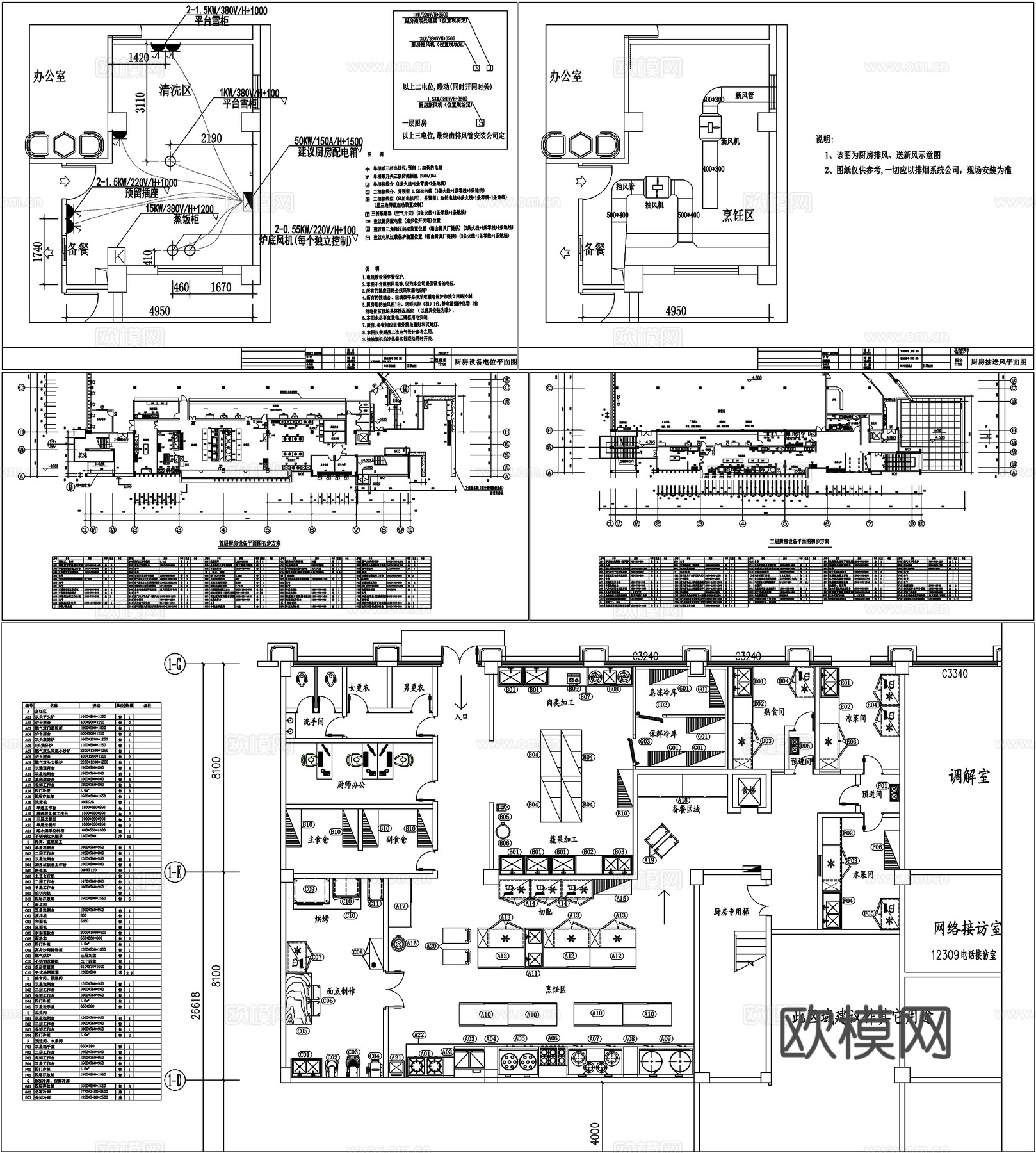 厨房后厨餐厅平面布局餐饮设备定位图CAD素材图库cad施工图
