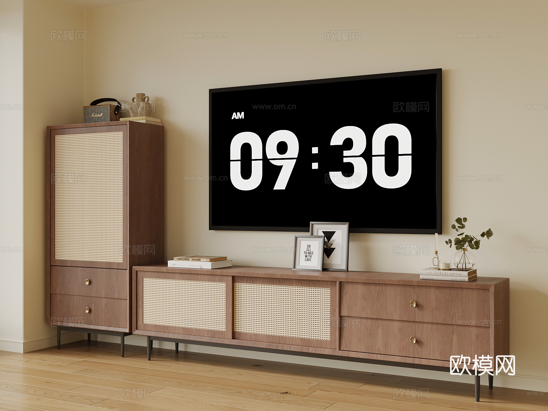 现代中古风电视柜 矮柜 斗柜su模型