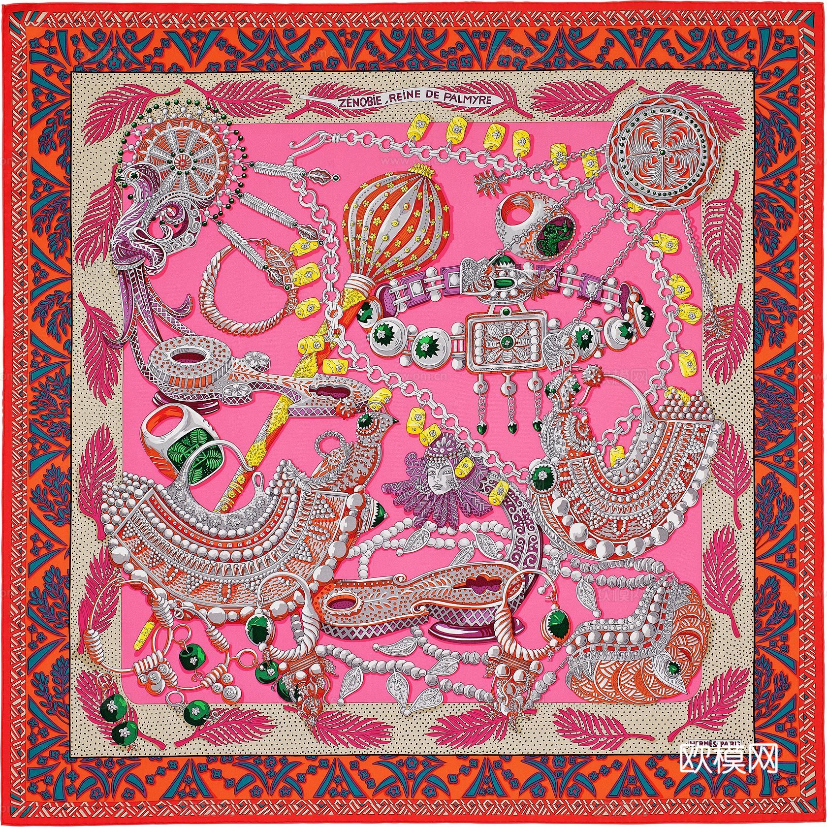 爱马仕丝巾印花图案手绘插画图集71下载