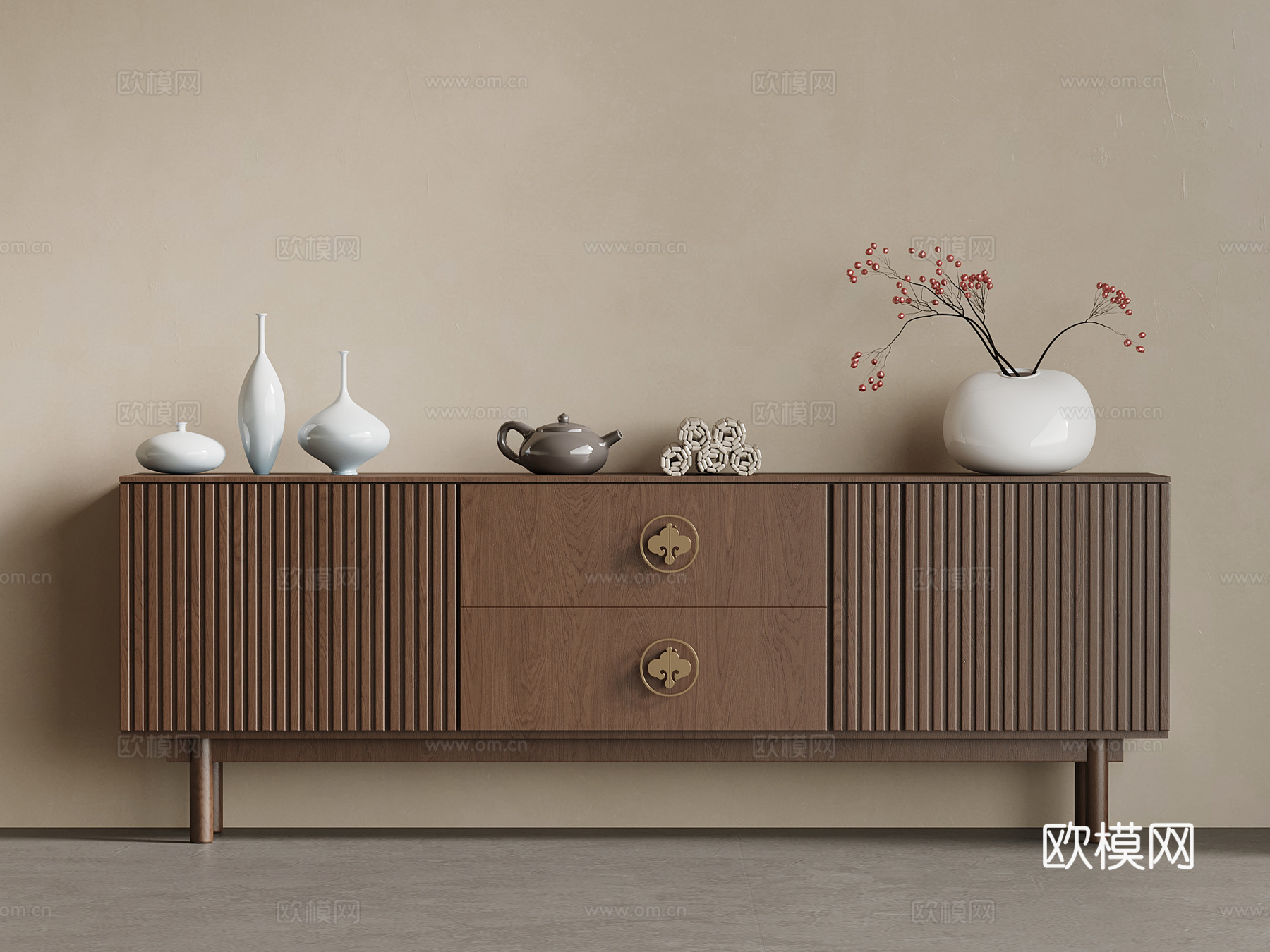 新中式电视柜 边柜su模型