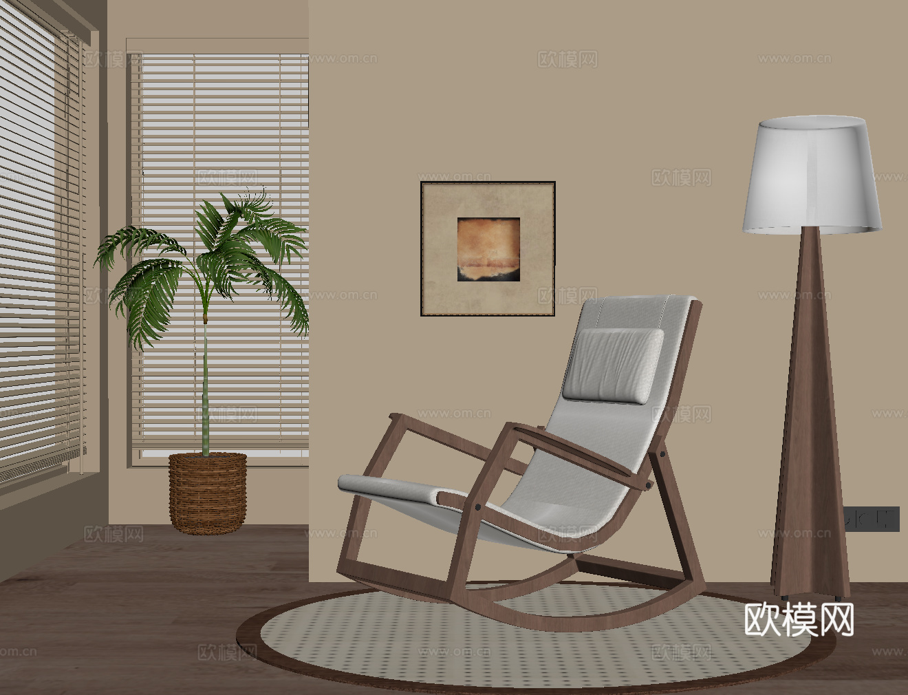 现代中古风躺椅 休闲椅su模型