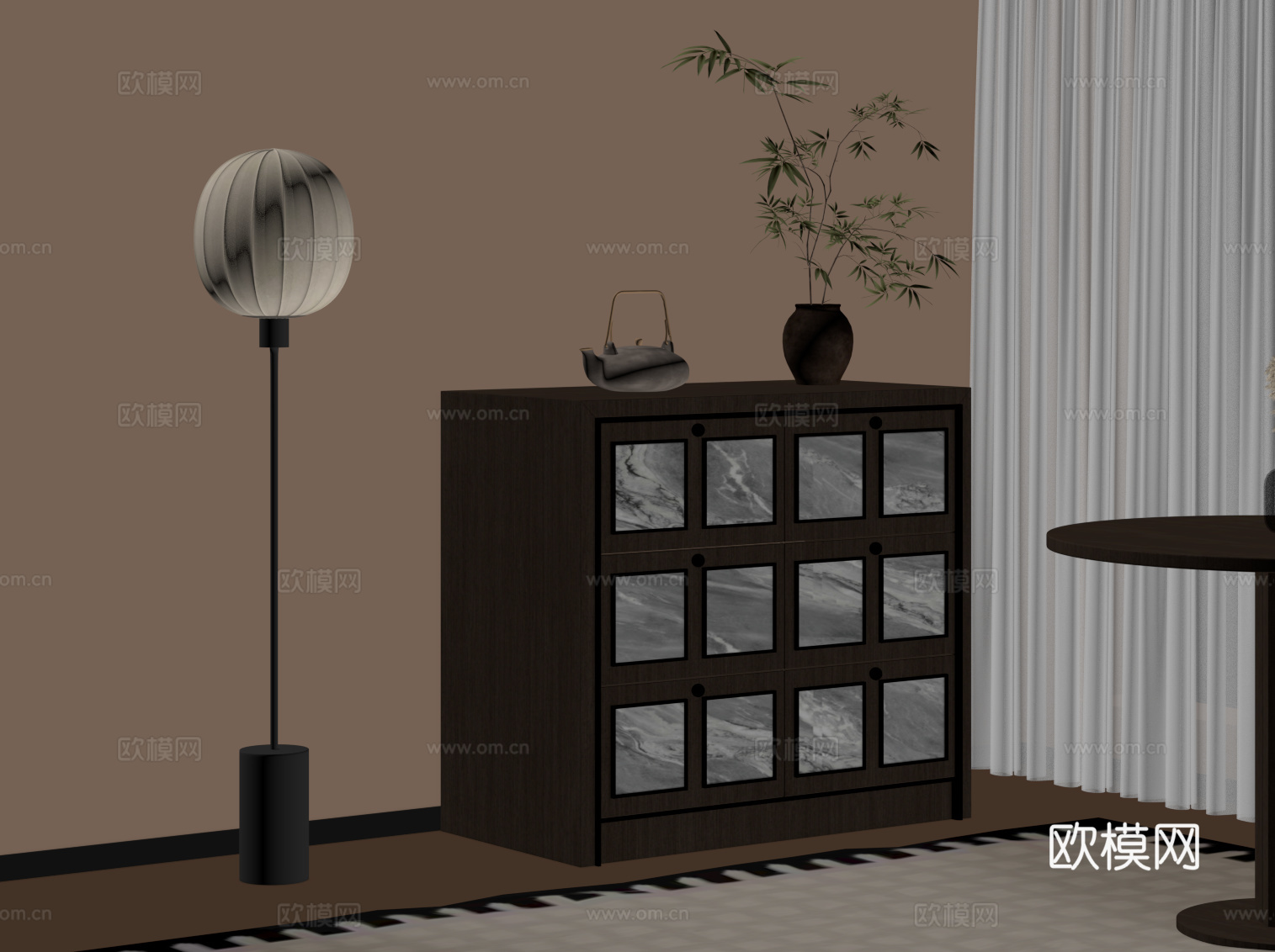 新中式斗柜 边柜su模型