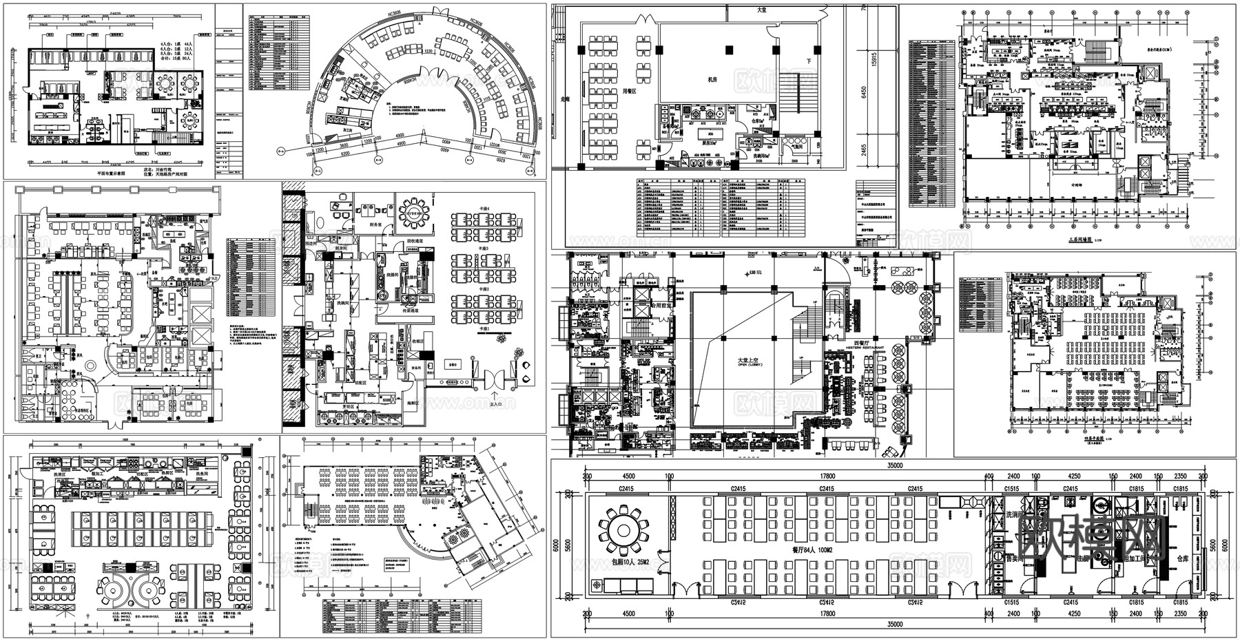 厨房后厨餐厅平面布局餐饮设备定位图CAD素材图库cad施工图
