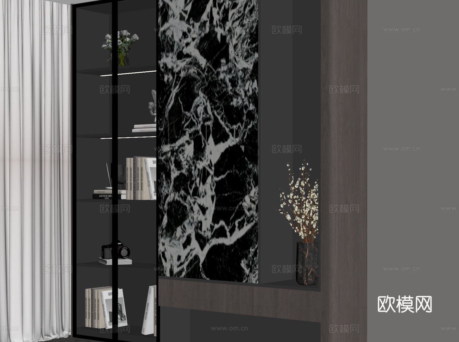 现代意式书柜 置物柜 装饰柜su模型